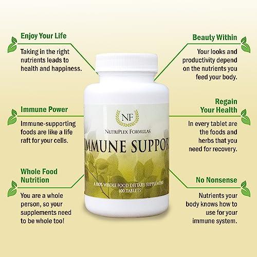 NutriPlex Formulas NutriPlex Immune Support Supplement 10 in 1 with Vitamins A B C D E, Carotenoids, Selenium, Antioxidants, Bioflavonoids, Amino Acids, Enzymes, Chlorophyll, Trace Minerals, Phytosterols – 100 Tablets