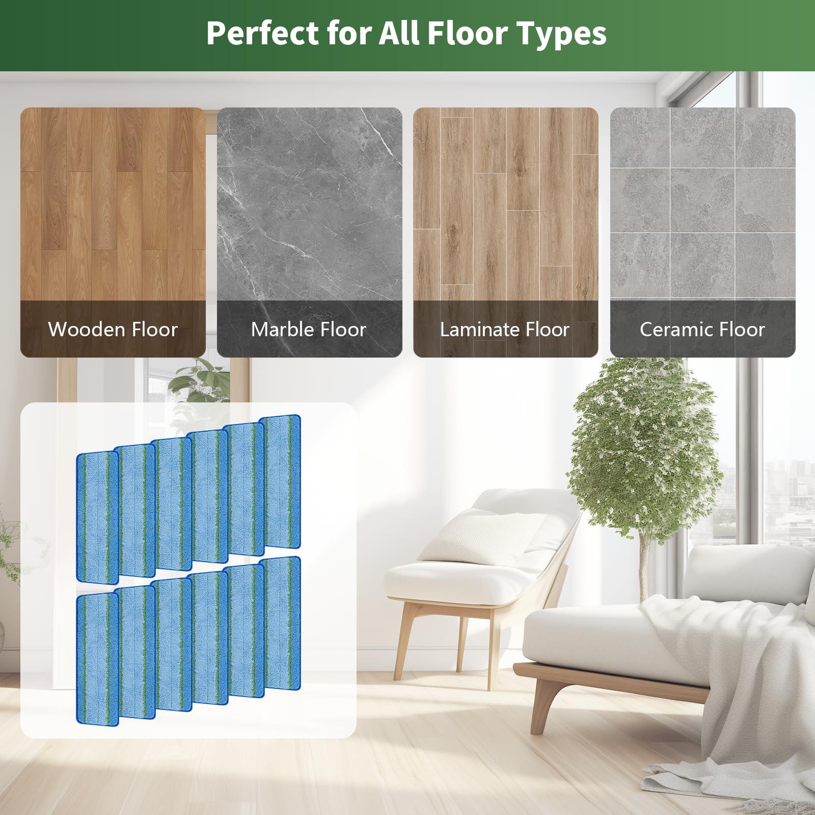 Hyphen-X 12 Pack Cleaning Mop Pads Replacement Part for Libman Freedom Spray Mop, Washable and Reusable Microfiber Spray Mop Replacement Head Reusable Wet Floor Cleaning Mop Pads