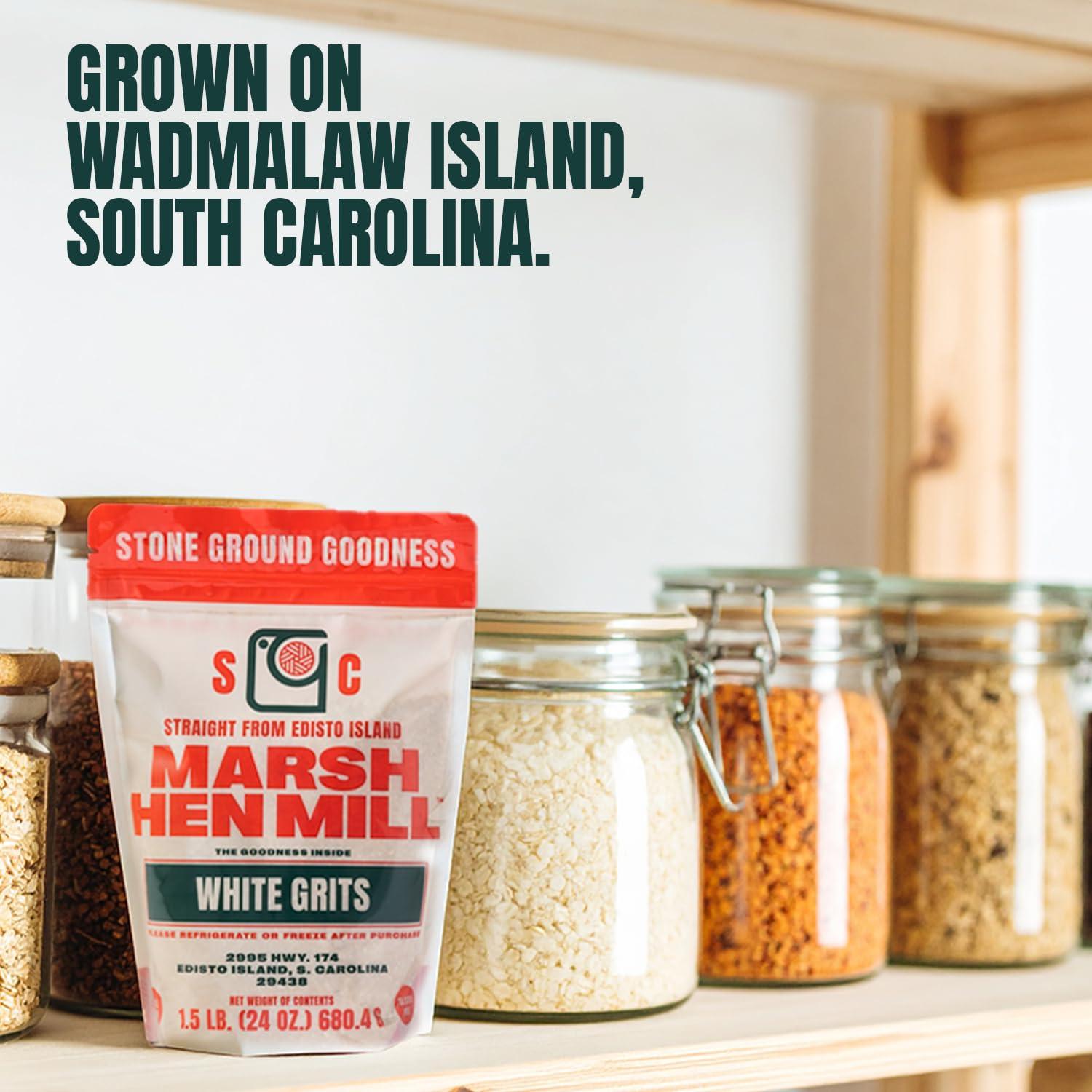 Marsh Hen Mill Marsh Hen Mill White Grits Stone Ground Grits from Premium White Dent Corn | Gluten Free & Instant for Quick Meals Family Farm Grown on Wadmalaw Island Stone Ground Grits - 24 oz Pack