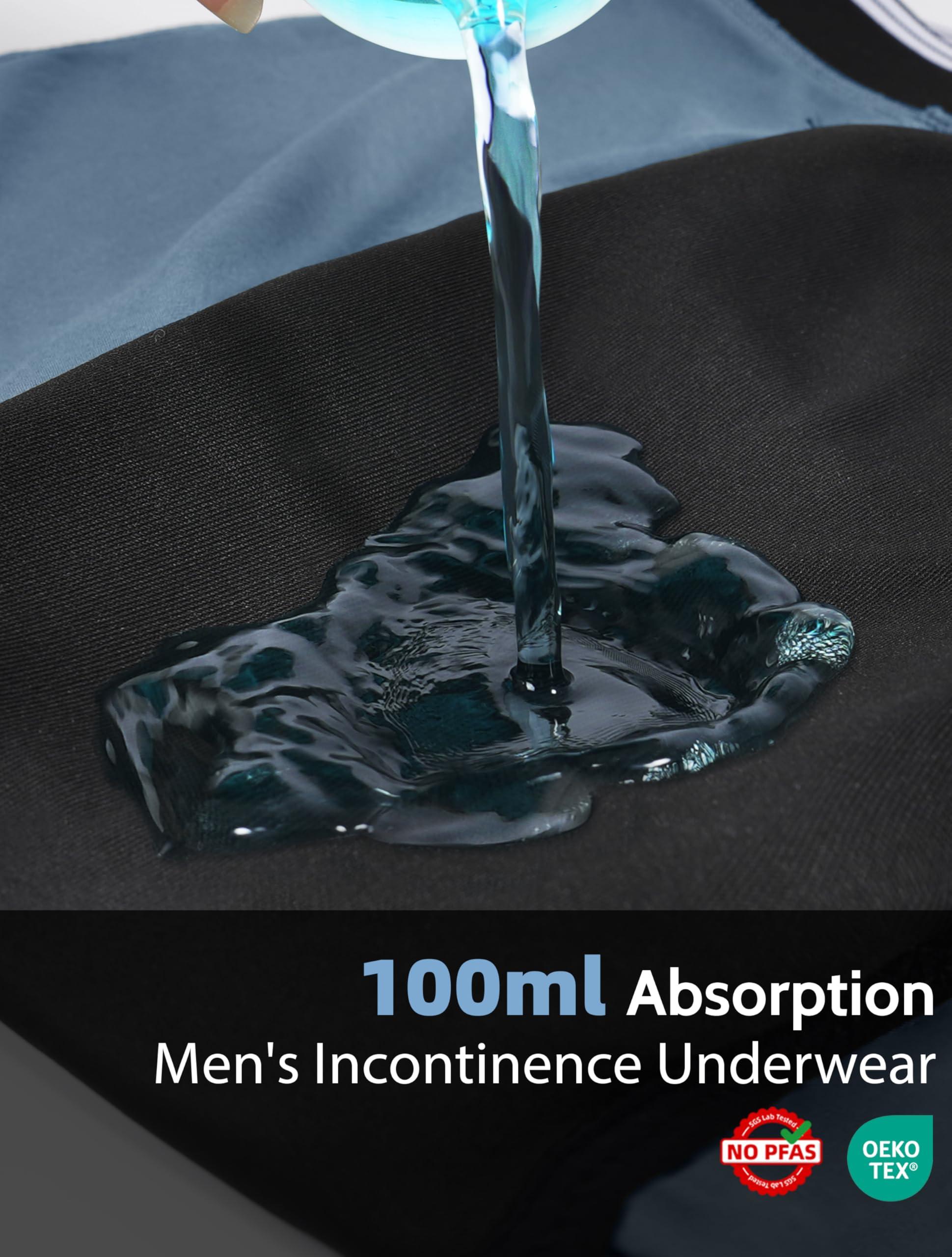 TIICHOO TIICHOO Mens Incontinence Underwear Boxer Briefs Washable Leak Proof Underwear for Men Soft Reusable 3 Pack(Dark Grey/Green/Blue, XX-Large)