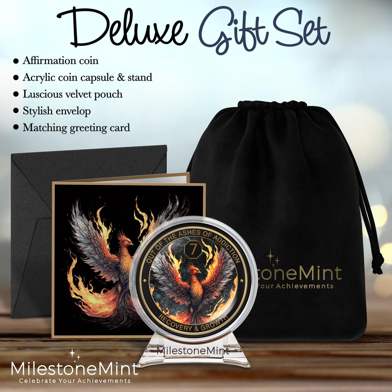 MilestoneMint MilestoneMint Phoenix Sobriety Coin | AA Chip Medallion Gift Set with Coin Capsule, Display Stand & Card for Sober Men & Women in Recovery | Sobriety Gifts for Anniversary Month & Year (7 Years)