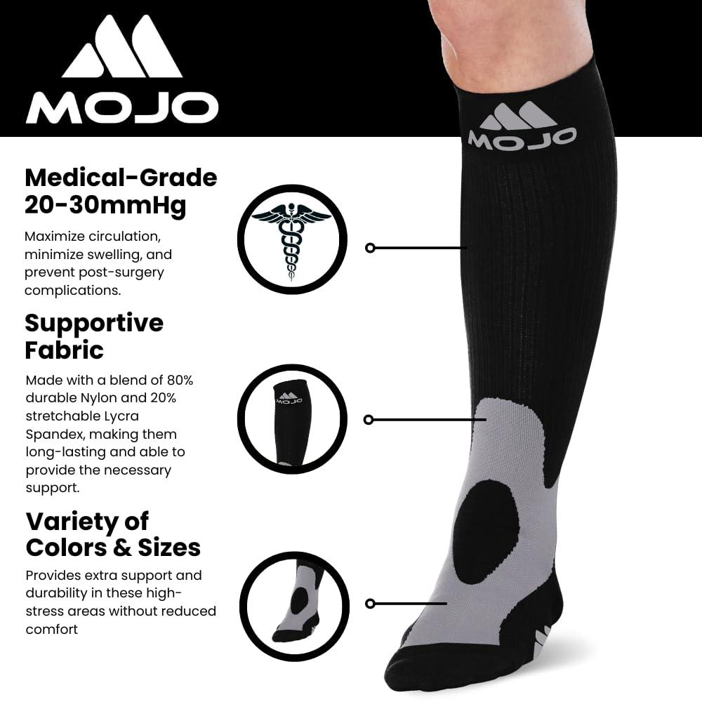 Mojo Compression Socks Compression Socks for Women and Men 20-30mmHg Knee High - Opaque Medical Compression Knee High for Varicose Veins Circulation, Bariatric, Swelling, Lymphedema - Black, Small - A601