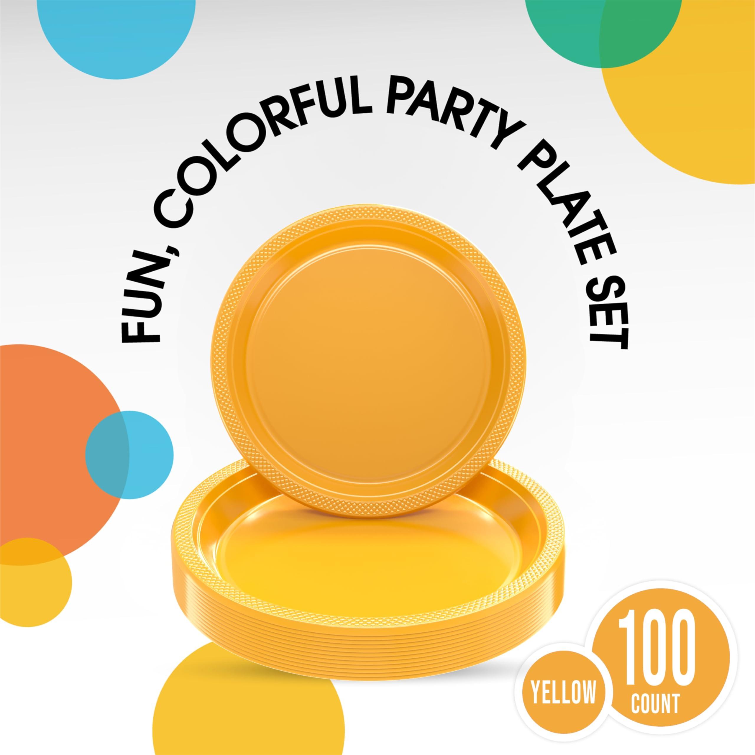 Exquisite Exquisite Yellow Plastic Plates Disposable 100 Pcs Plastic Plates Set 50-7\" & 50-9\" Yellow Disposable Plates Plastic Plates For Party Plates Disposable Heavy Duty Yellow Plates Disposable For Party.