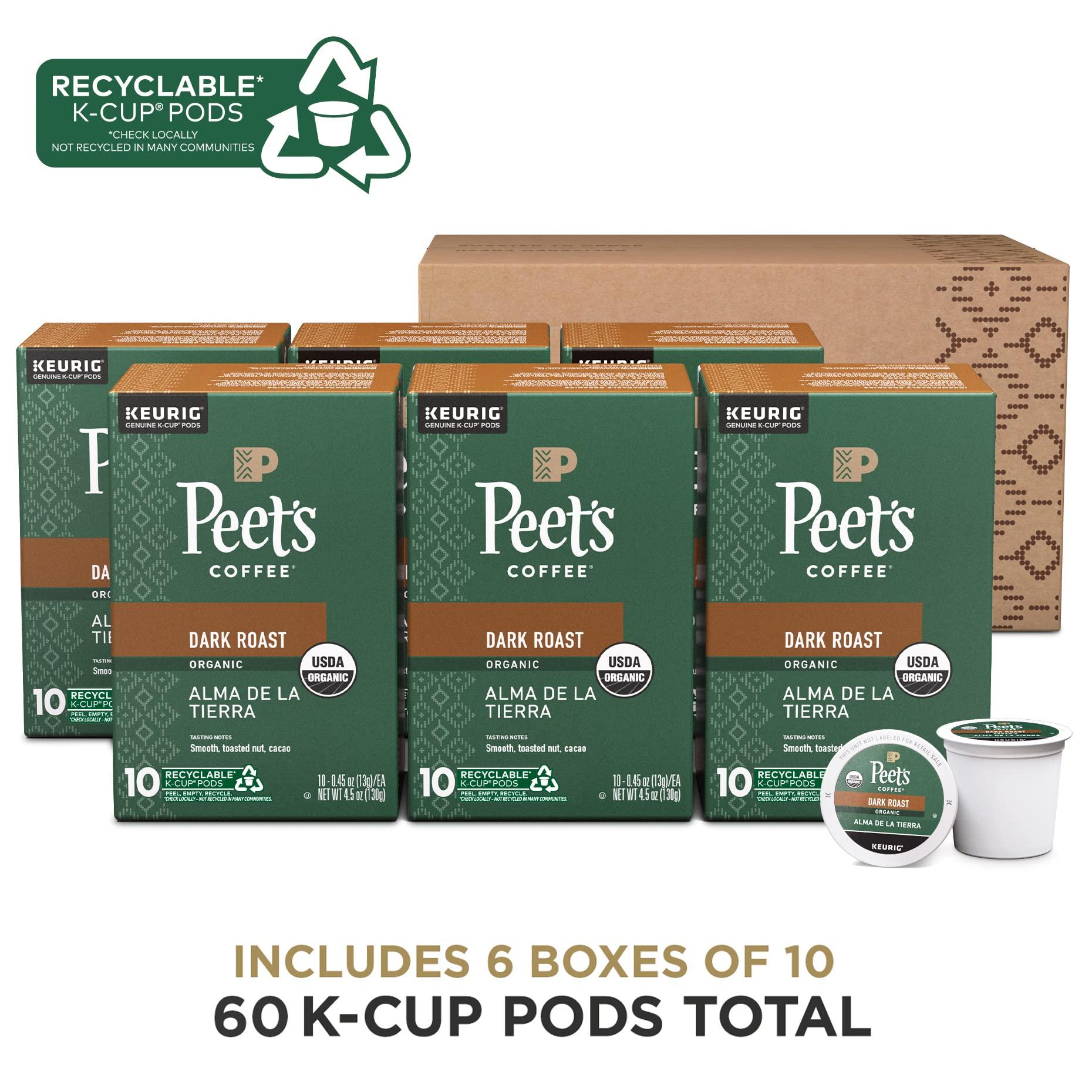 Peet's Coffee Peet\'s Coffee, USDA Organic Dark Roast Keurig K-Cup Pods - Single Origin Sumatra, 60 Count (6 Packs of 10)