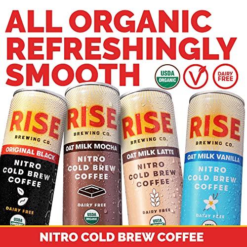 RISE Brewing Co. RISE Brewing Co. Nitro Cold Brew Coffee, Organic, Non-GMO, Clean Energy & Low Acidity, 3x Original Black, Oat Milk Latte, Oat Milk Mocha & Oat Milk Vanilla, 7 fl. oz. Cans (12 pack)