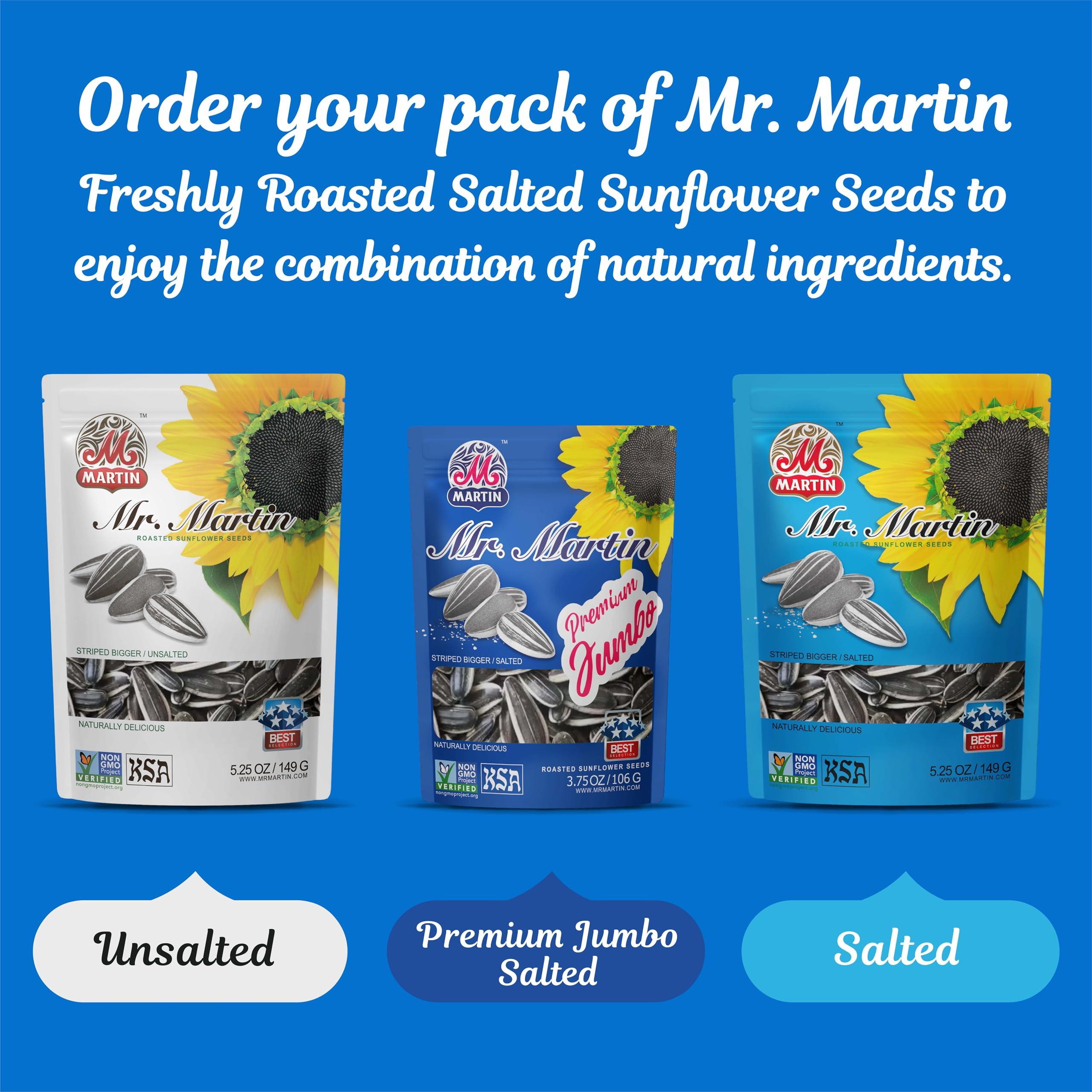 MR. MARTIN MR. MARTIN Premium Jumbo Salted Sunflower Seeds to eat, Roasted, Keto Friendly Snack, Kosher, Non-GMO, Vegan - 3.75 oz, 16 Pack
