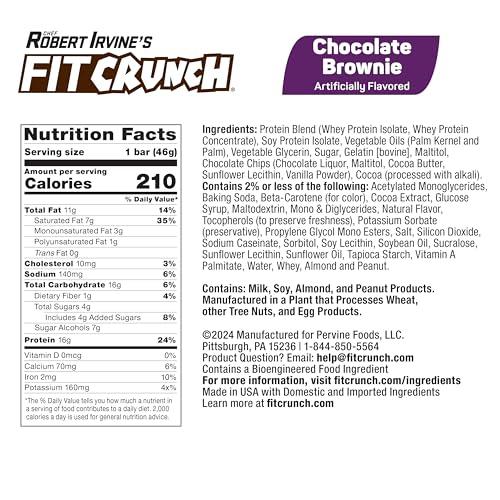 Fit Crunch FITCRUNCH Snack Size Protein Bars, 6-Layer Baked Bar, 4g of Sugar, Gluten Free & Soft Cake Core (9 Bars, Chocolate Brownie)