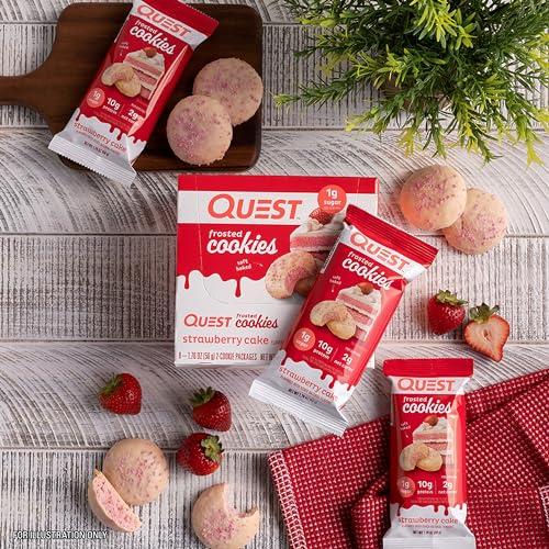 Quest Nutrition Quest Nutrition Frosted Cookies Twin Pack, Strawberry Cake, 1g Sugar, 10g Protein, 2g Net Carbs, Gluten Free, 16 Cookies