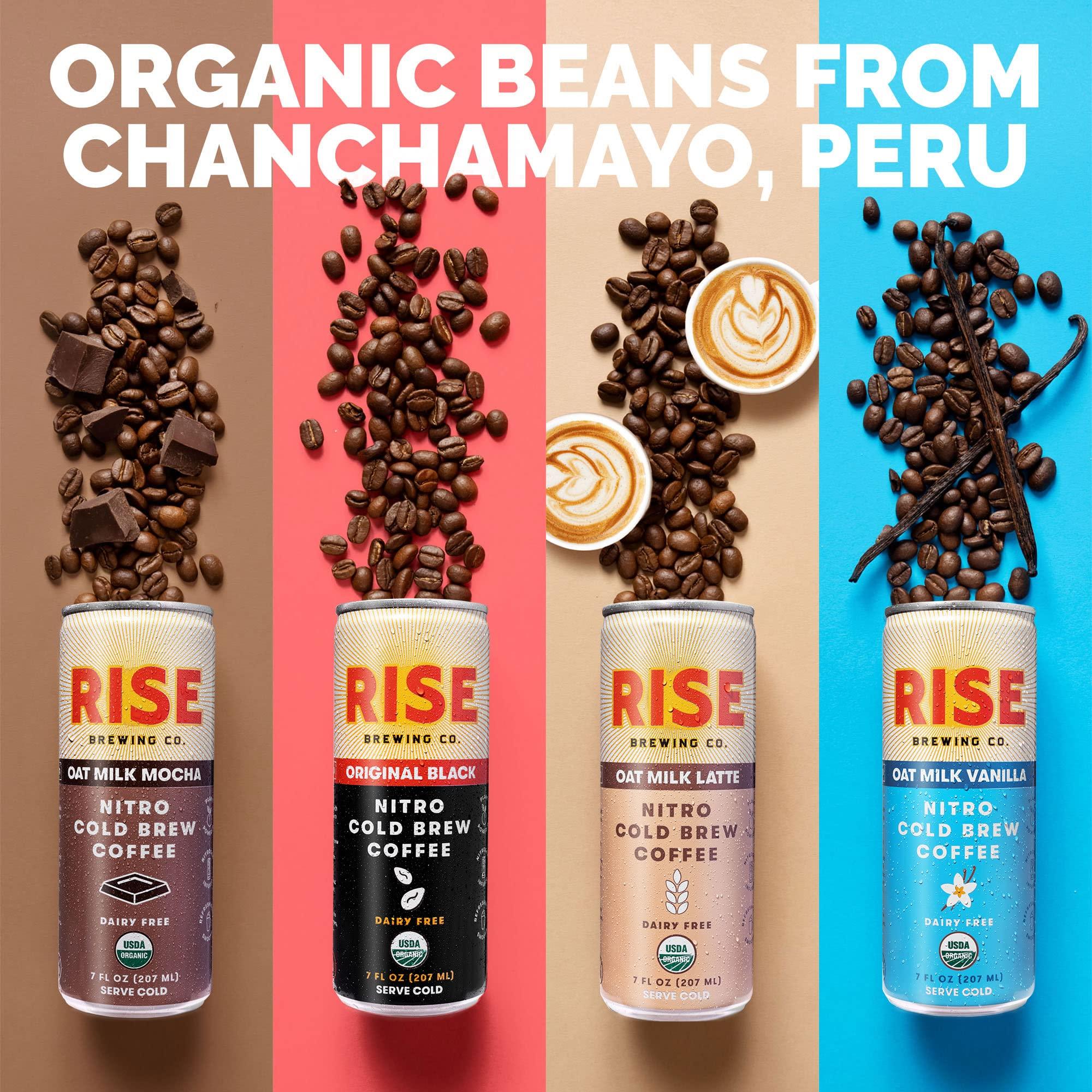 RISE Brewing Co. RISE Brewing Co. Nitro Cold Brew Coffee, Organic, Non-GMO, Clean Energy & Low Acidity, 3x Original Black, Oat Milk Latte, Oat Milk Mocha & Oat Milk Vanilla, 7 fl. oz. Cans (12 pack)