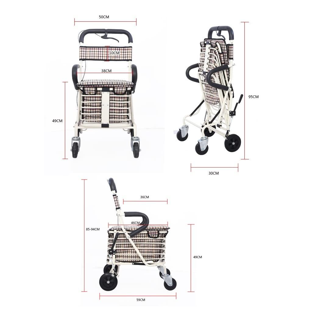 WIGSELBL Folding Shopping Cart for Seniors Walking,Rolling Walker Old Man Shopping Cart,Heavy Duty Shopping Cart with Seat,4 Wheels Medical Walking Aids Drive Rollator (Color : Red)