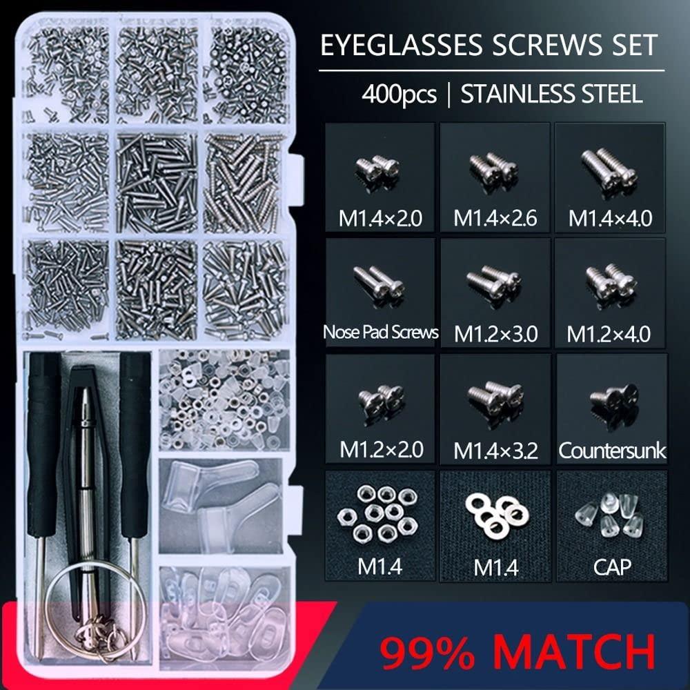 Generic Glasses Screws Repair Kit,Eyeglass Sunglasses Screws Set Screw Nuts Nose Pads Complete Glasses Screws with Screwdriver Tweezer(RoundBindingScrew)