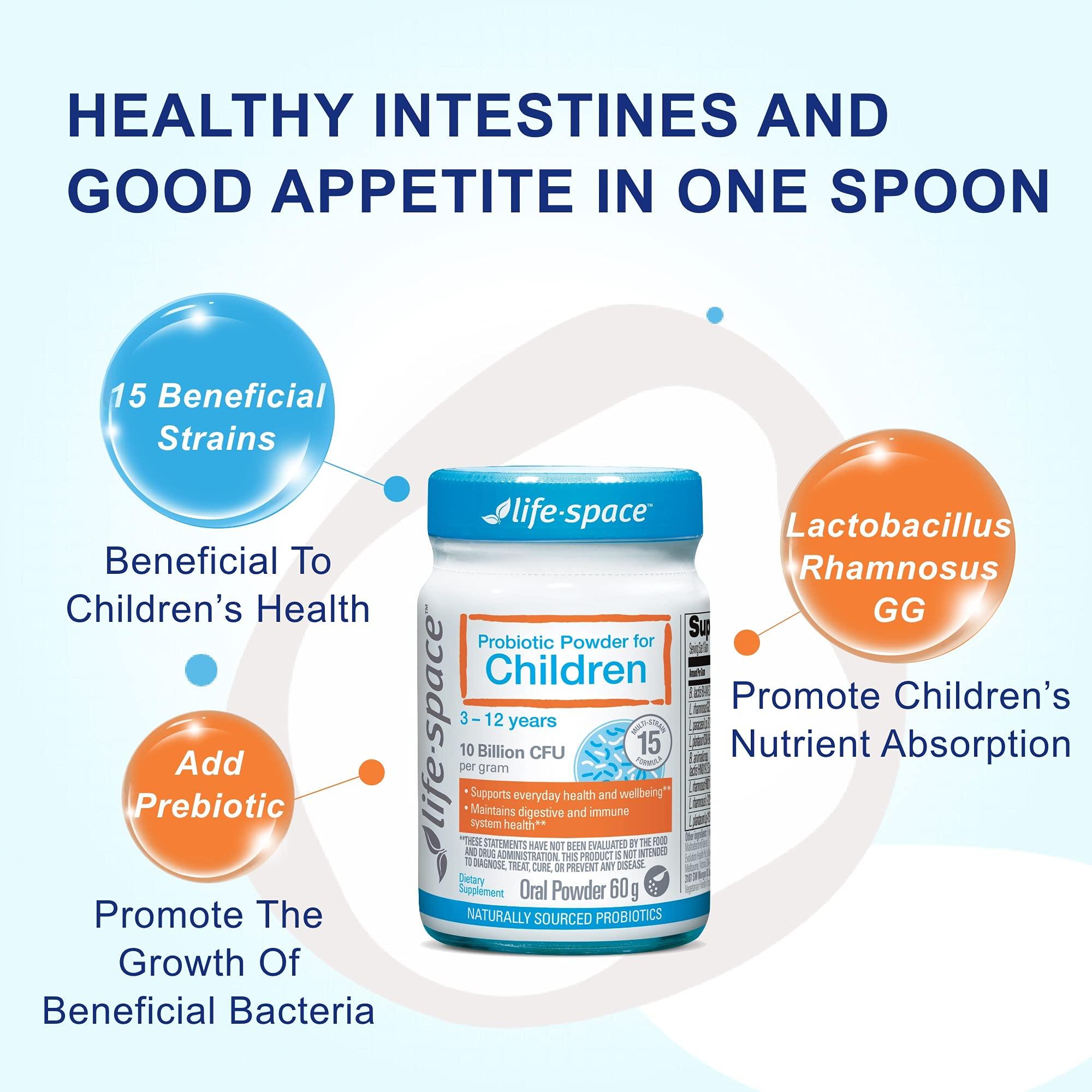 Life-Space Life-Space 60 Grams, for Children 3-12 Years,10 Billion CFU & Multi Strain, Improve Appetite for Relieve Picky, Boost Digestive Health & Immune, No Refrigeration, Probiotic Powder for Children