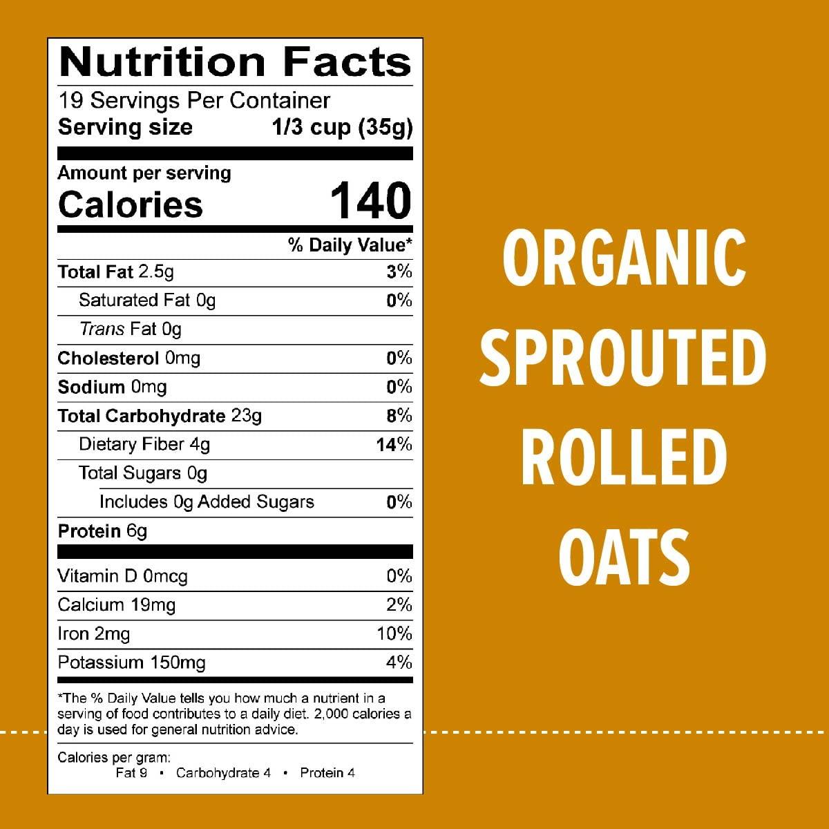 One Degree Organic Foods One Degree Organic Foods Sprouted Rolled Oats, USDA Organic, Non-GMO Gluten Free Oatmeal, 24 oz., 4 Pack
