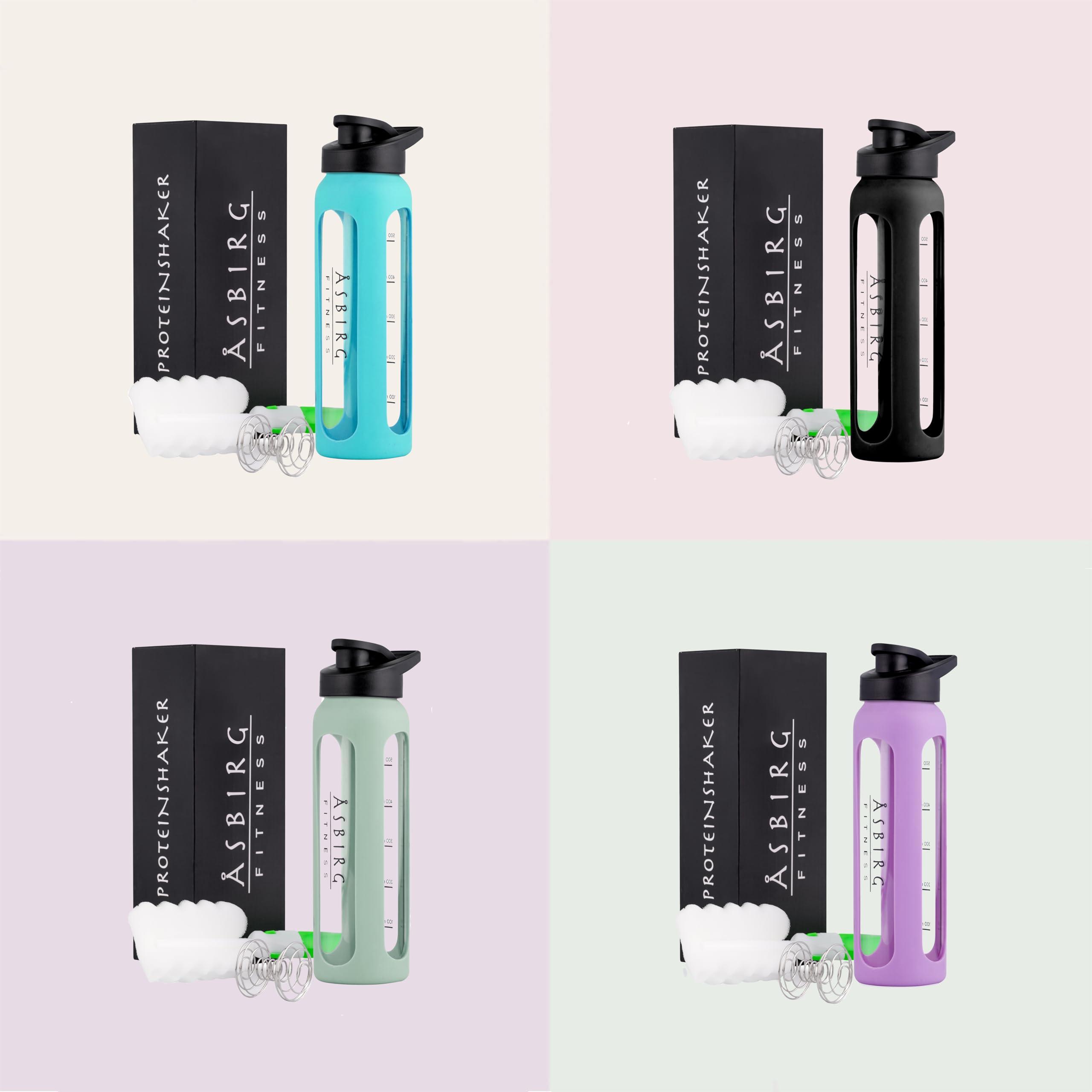 Asbirg Asbirg Fitness | Protein Shaker Made of Glass | Protein Shaker | Drinking Bottle | with Spiral Ball | Black (pastel purple)