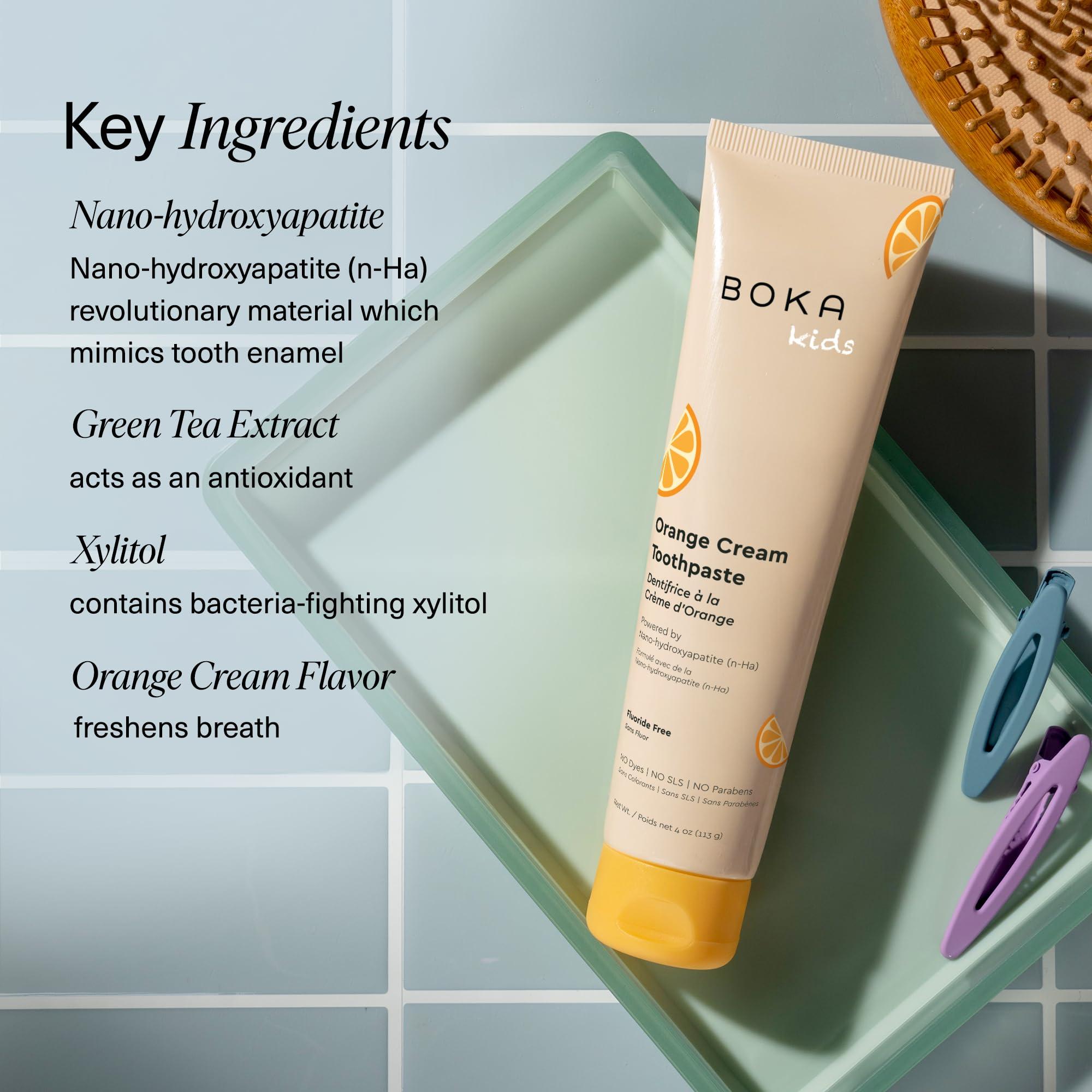 Boka Boka Fluoride Free Toothpaste Nano Hydroxyapatite, Helps Remineralize, Appropriate for Sensitive Teeth, Whitening - for Adult, Kids Oral Care - Orange Cream Flavor, 4oz 1Pk - US Manufactured