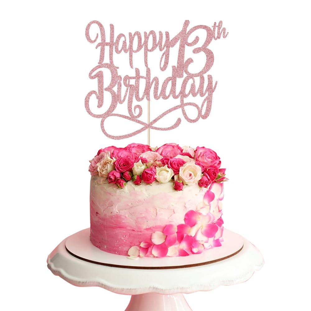 Qertesl Rose gold Happy 13th Birthday Cake Topper,Cheers to 13 Years,happy 13th Birthday Cake Topper,13th Anniversary Cake Topper men and women 13 years old happy birthday Party Decoration