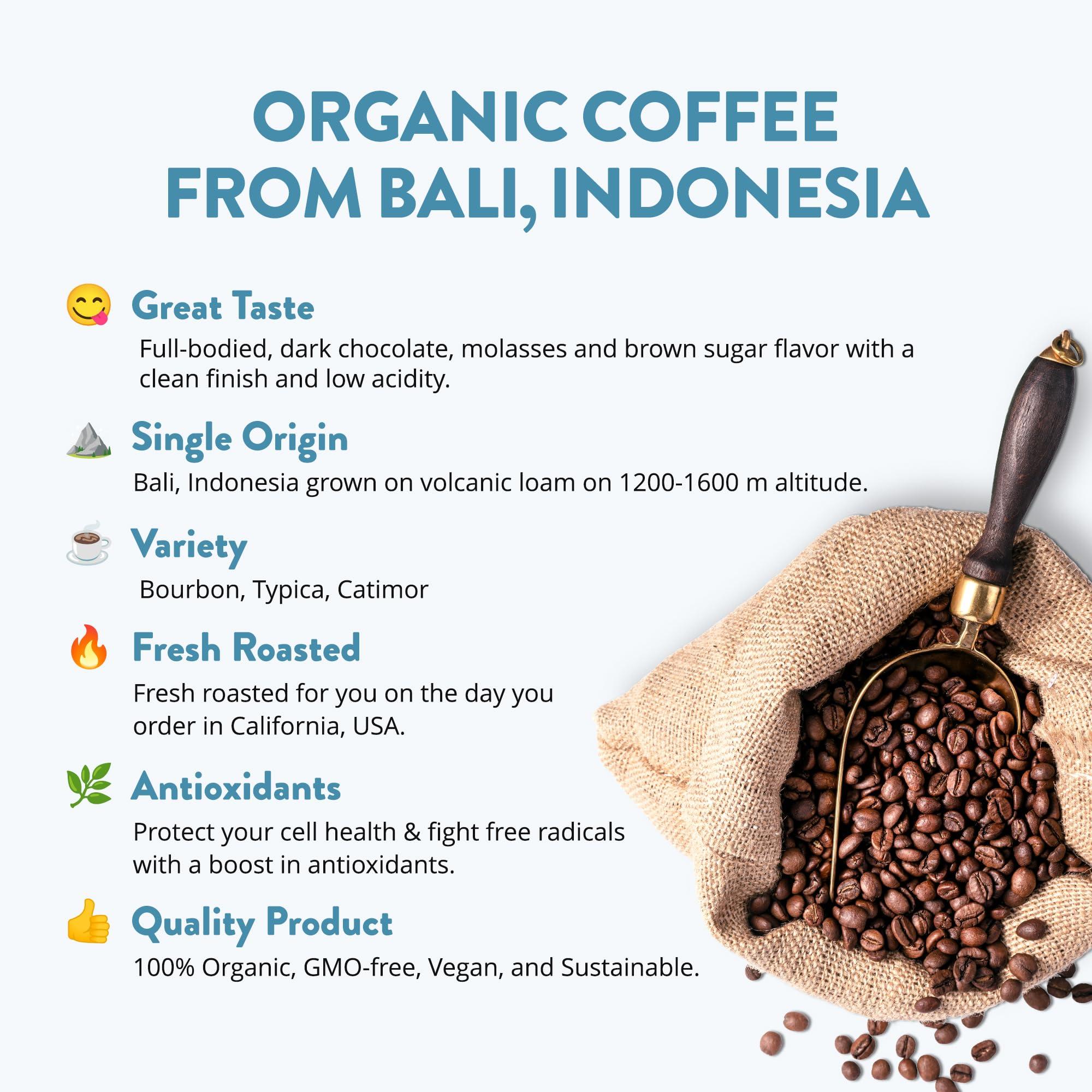 Generic Bali Blue Moon, Medium to Dark Roast Whole Bean Coffee Organic Low Acidic Fresh Roasted Speciality 2 lb.