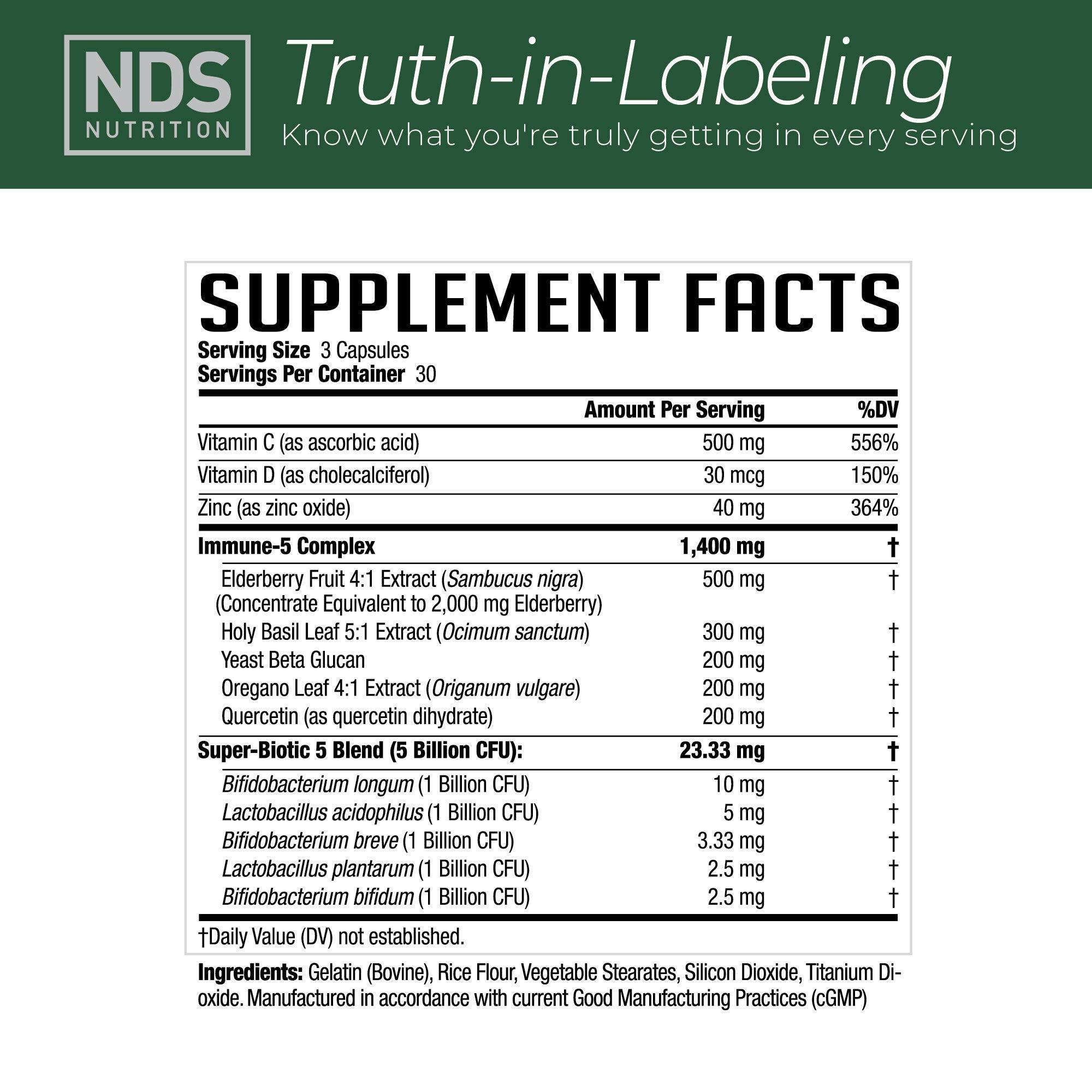 FitLife Brands NDS Nutrition Advanced Immune Booster – Comprehensive Immune Support Supplement for Adults with Elderberry, Vitamin C, Vitamin D, Zinc and 5 Billion CFU Probiotic - Herbal Immune Defense (90 Capsules)