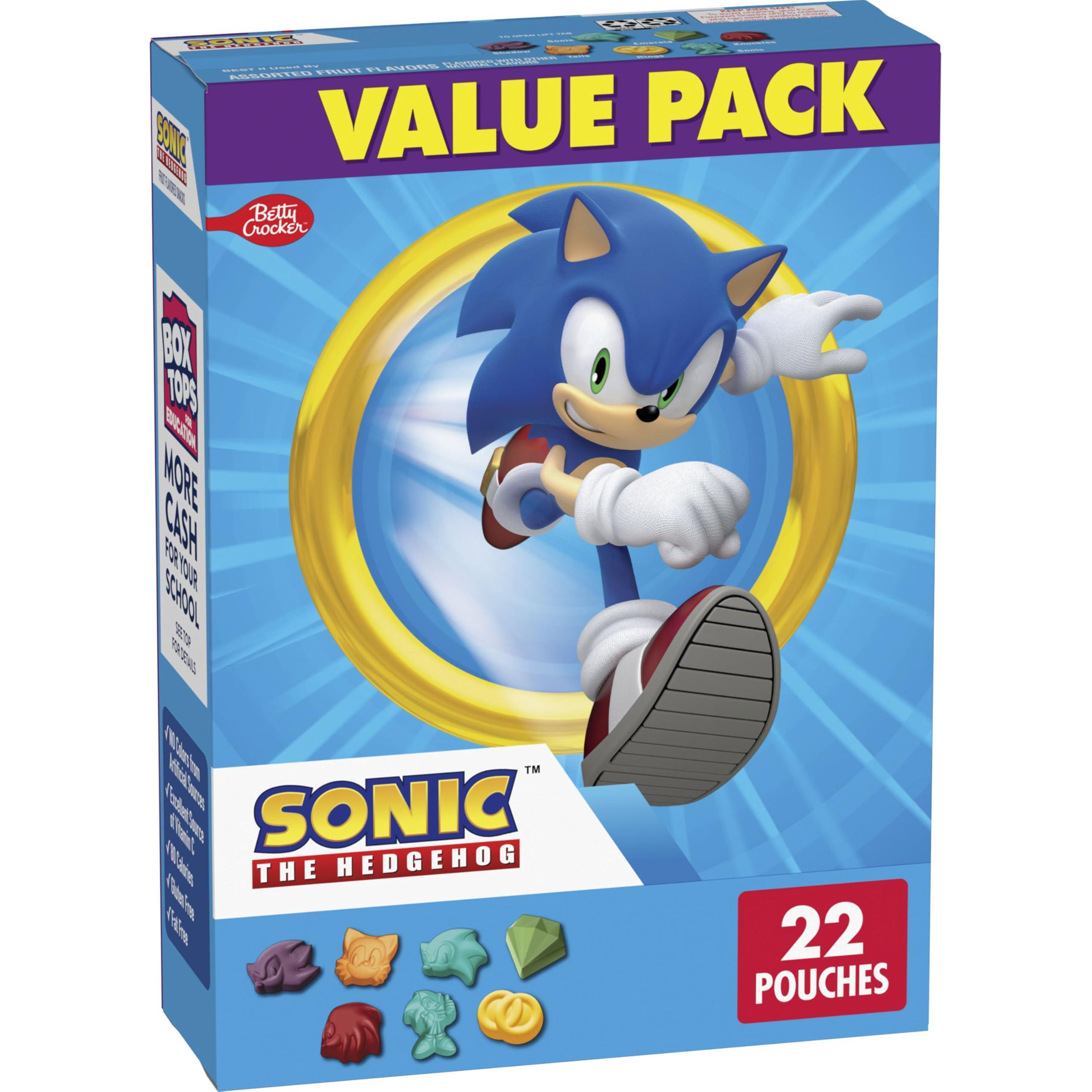 Betty Crocker Sonic The Hedgehog Fruit Flavored Snacks, Treat Pouches, Gluten Free Snack, Value Pack, 22 Ct, 17.6 oz
