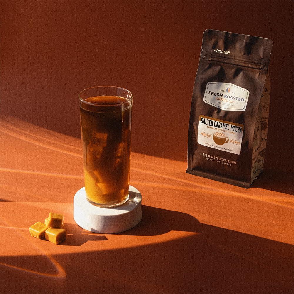 Fresh Roasted Coffee Fresh Roasted Coffee, Salted Caramel Mocha Flavored Coffee, 12 oz, Medium Roast, Kosher, Whole Bean