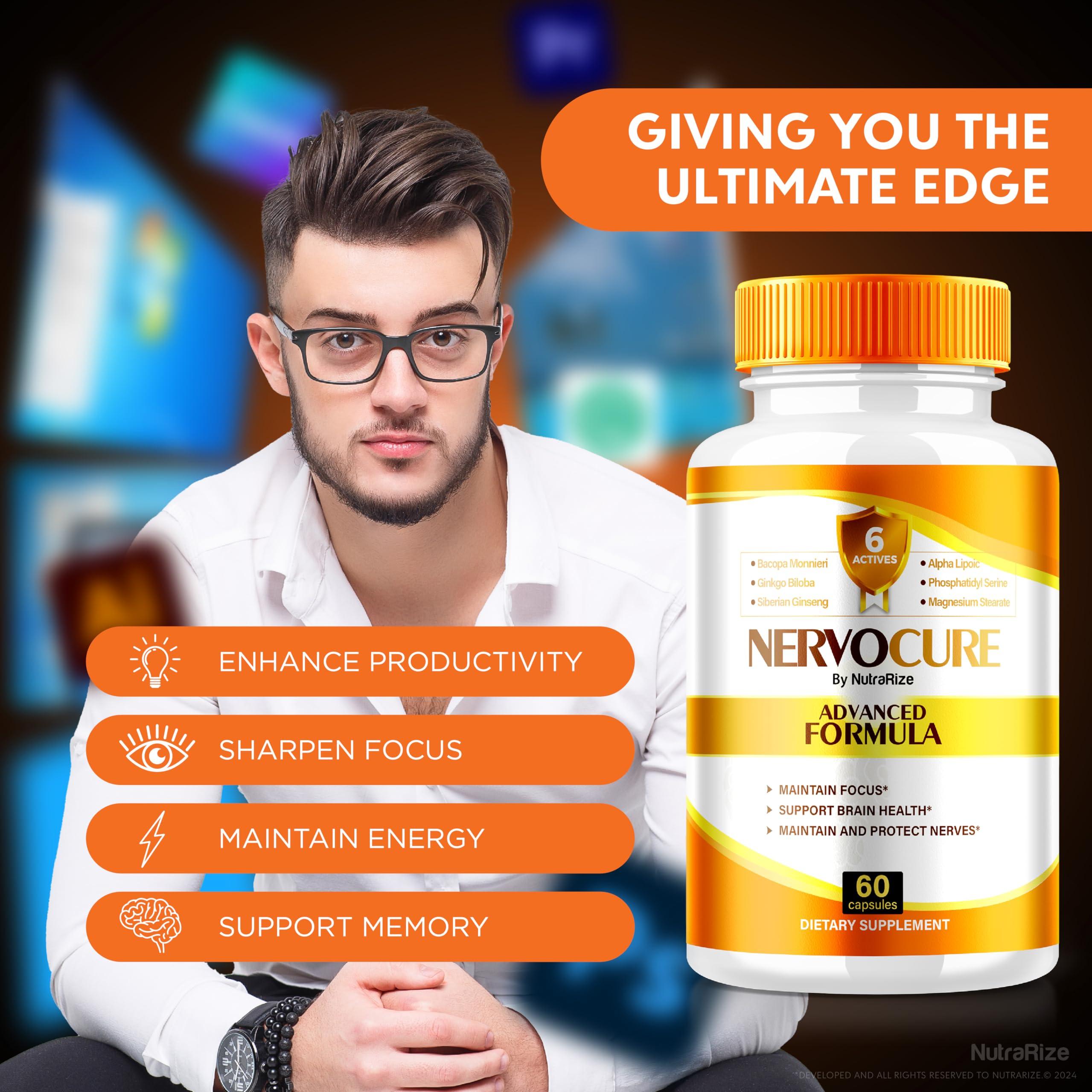 NutraRize (5 Pack) NervoCure Capsules, All Natural Formula for Cognitive Health & Wellness, Maximum Strength Supplement for Holistic Support, Brain-Boosting Pills Plus, Nervo Cure Reviews (300 Capsules)