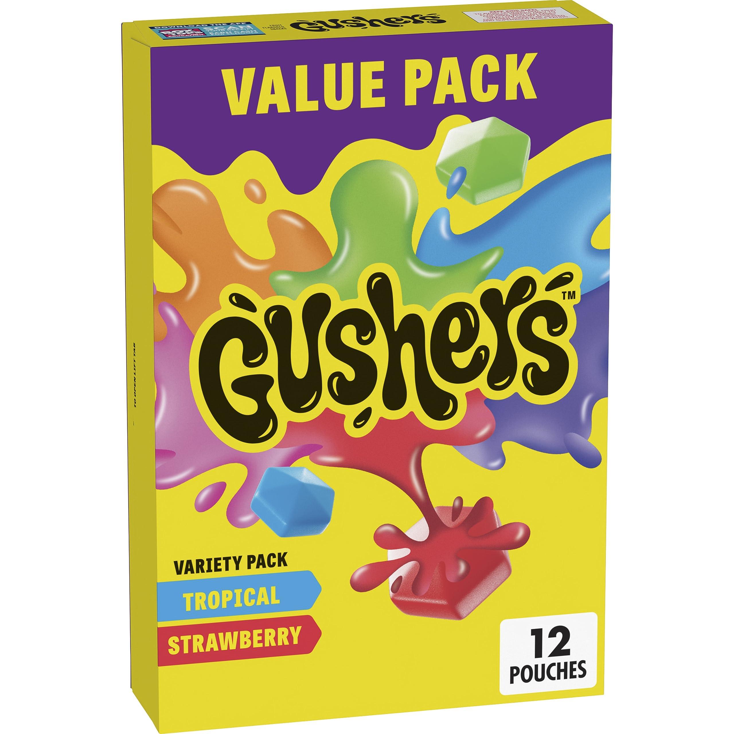 BETTY CROCKER GUSHERS Gushers Fruit Flavored Snacks, Strawberry and Tropical Flavors, 12 ct