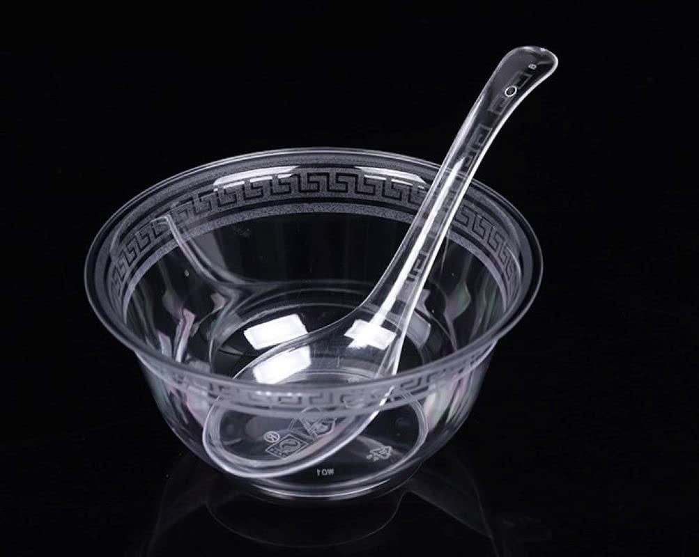 T Legend 50 PCS Disposable Clear Plastic Spoons,Asian Soup Spoons,Chinese Spoons,tasting spoon,front dish spoon,Plastic Cutlery(Clear round bottom)