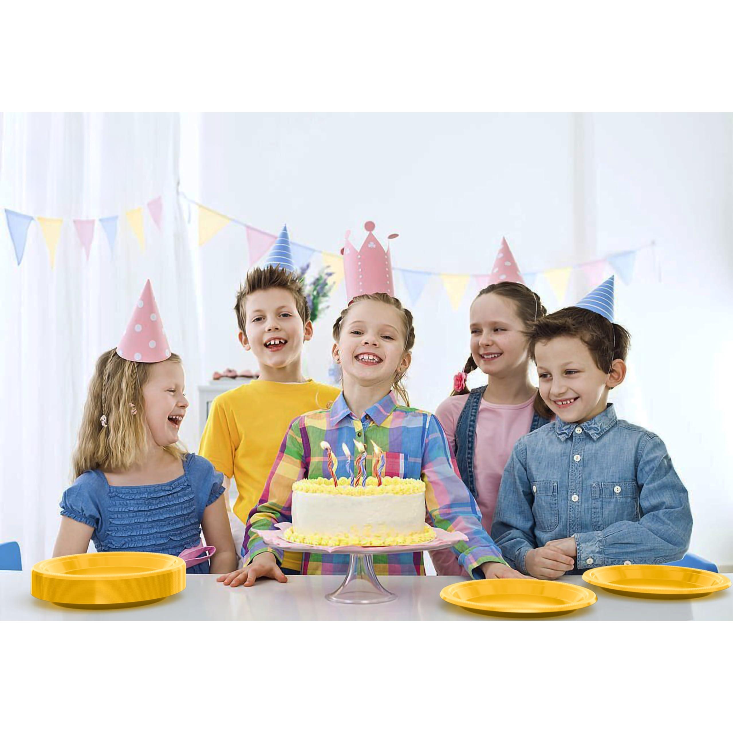 Exquisite Exquisite Yellow Plastic Plates Disposable 100 Pcs Plastic Plates Set 50-7\" & 50-9\" Yellow Disposable Plates Plastic Plates For Party Plates Disposable Heavy Duty Yellow Plates Disposable For Party.