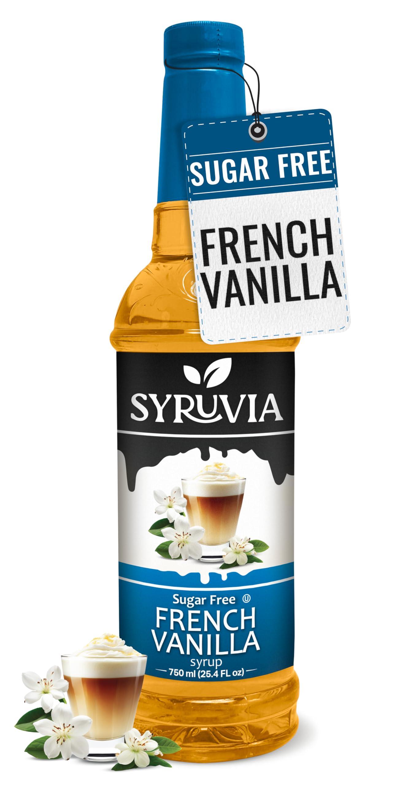 SYRUVIA Syruvia Sugar-Free French Vanilla Syrup - 25.4 fl oz. Premium Coffee Flavoring Syrup. 0 Calories, Kosher, and Gluten-Free. Perfect for Drinks, Sodas, Shakes, Desserts, and More.