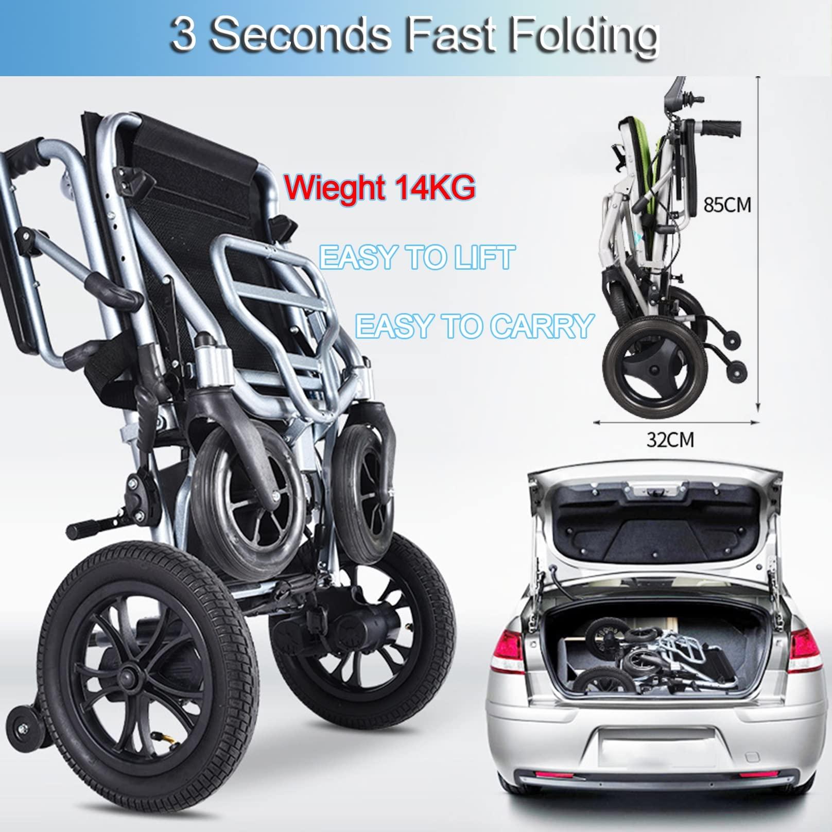 BiiKoon BiiKoon Lightweight Electric Wheelchair Motorized Power Wheelchairs Folding Power Drive Wheel Chair Elderly Disabled Transit Travel Chair for All Terrain (Color : Green)