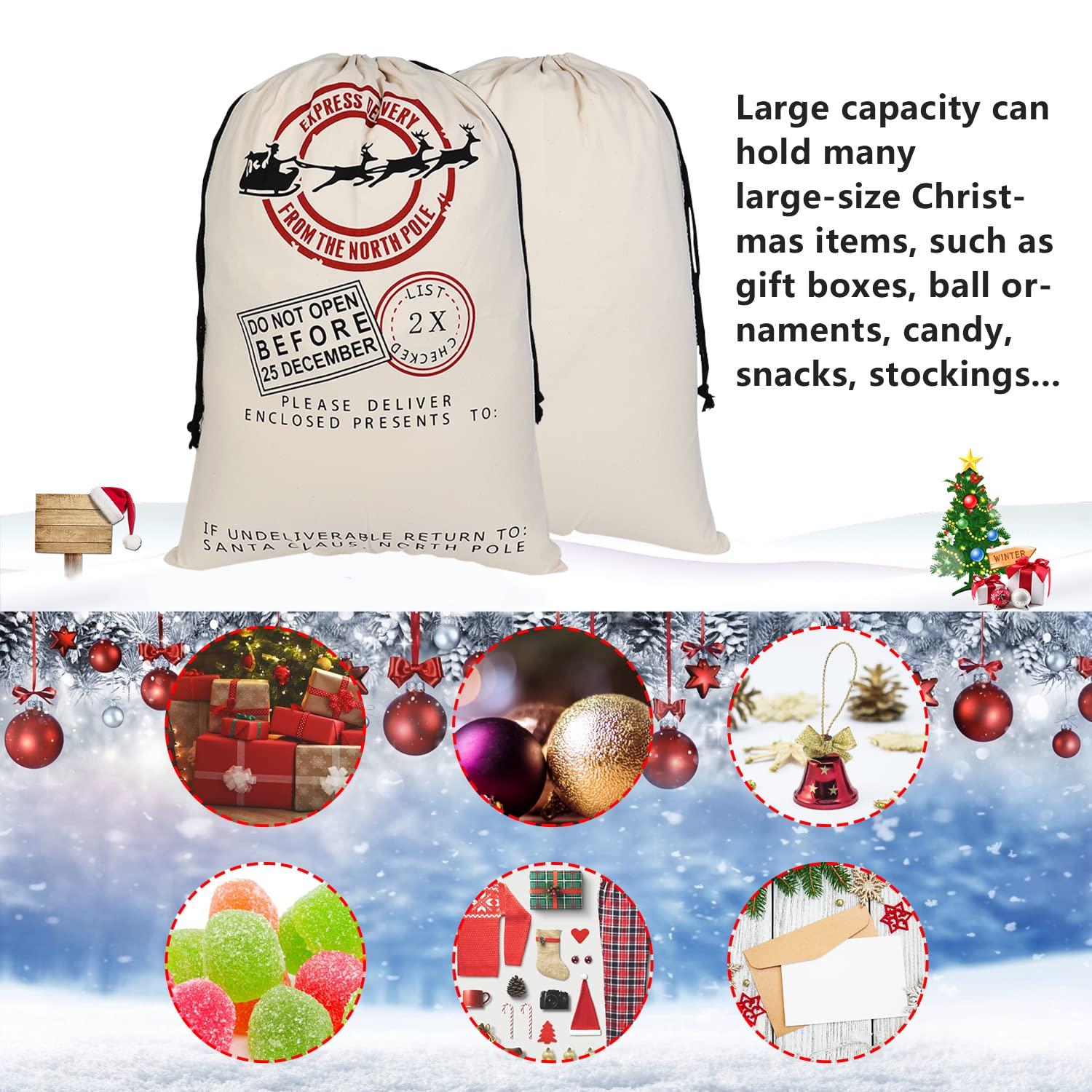 Inspireyee 6 Pack Large Christmas Bag Santa Sack Canvas Bag Christmas Gift Bags with Drawstrings Large Xmas Sack Cotton Canvas Stocking with Drawstrings Reusable Designs 19.5 X 27.5 Inch Xmas Present Bag (Pattern 10, Large 19.5 X 27.5)