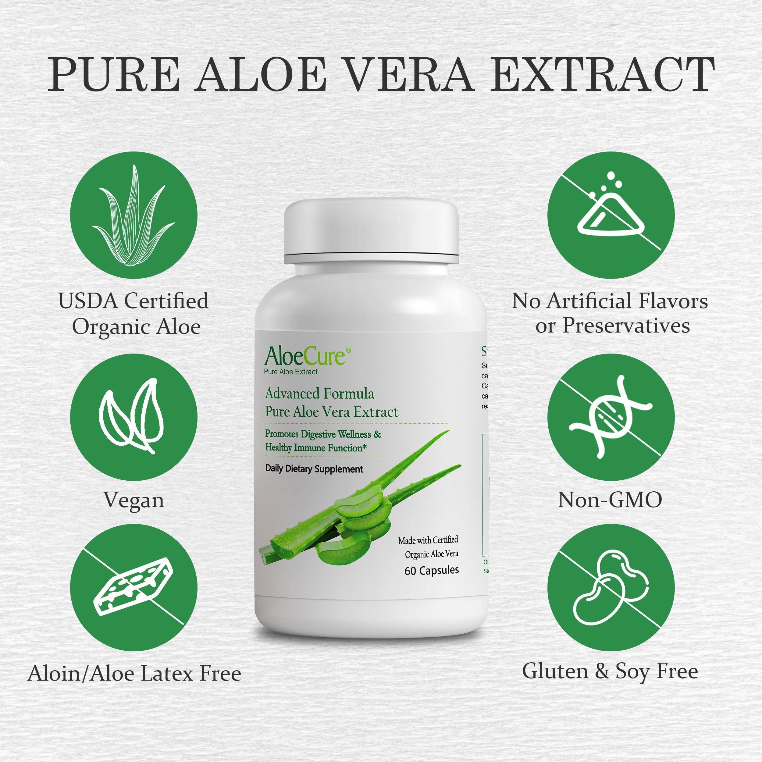 AloeCure AloeCure Organic Aloe Vera Capsules, 130,000mg Inner Aloe Leaf Equivelant per Serving, Support Gut Health & Digestive Comfort, Stomach Acid Buffer, Natural Immune Supplement, Aloin Free, 60 Capsules