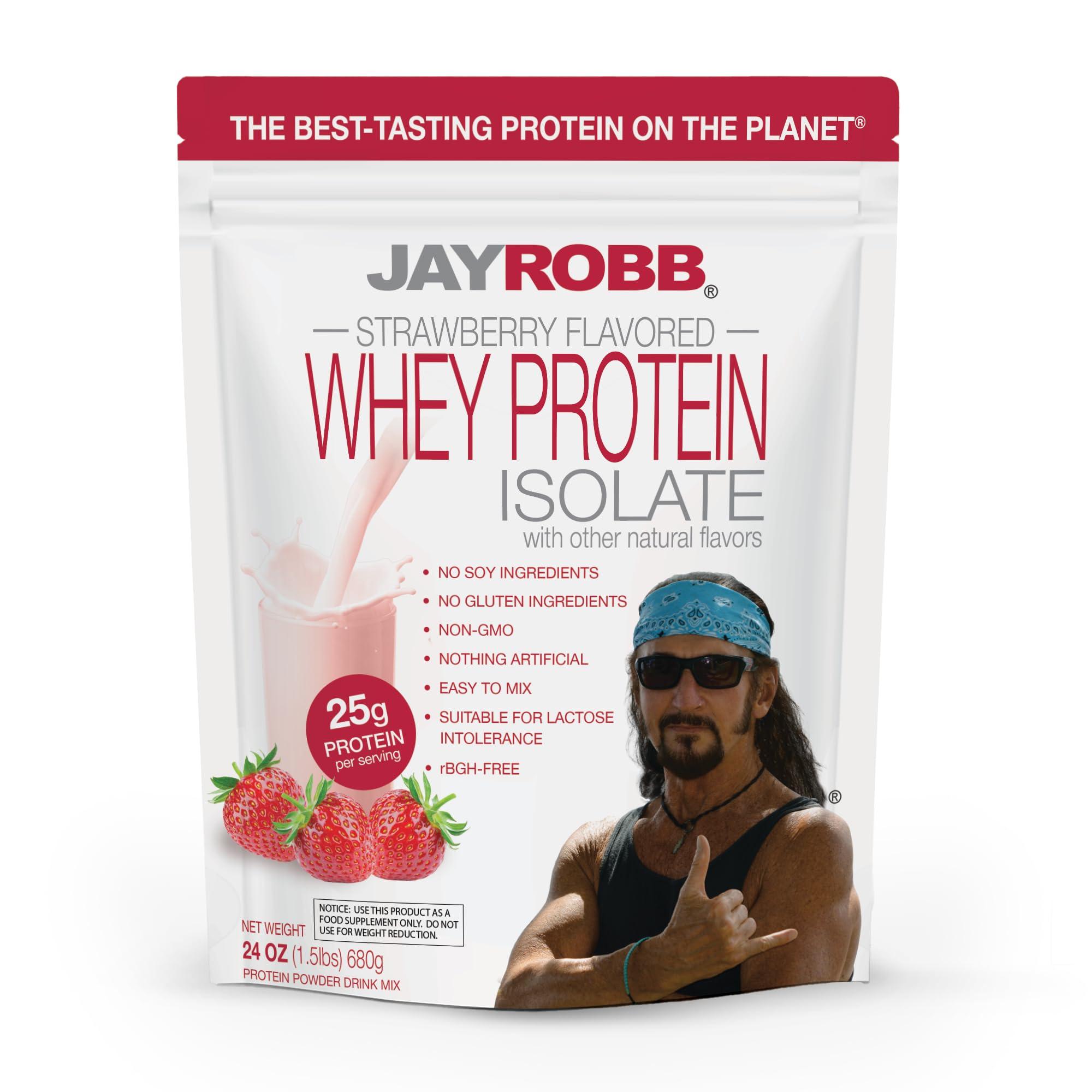 JAYROBB Jay Robb Whey Isolate Protein Powder, Low Carb, Keto, Vegetarian, Gluten Free, Lactose Free, No Sugar Added, No Fat, No Soy, Nothing Artificial, Non-GMO, Best-Tasting (24 oz, Strawberry)