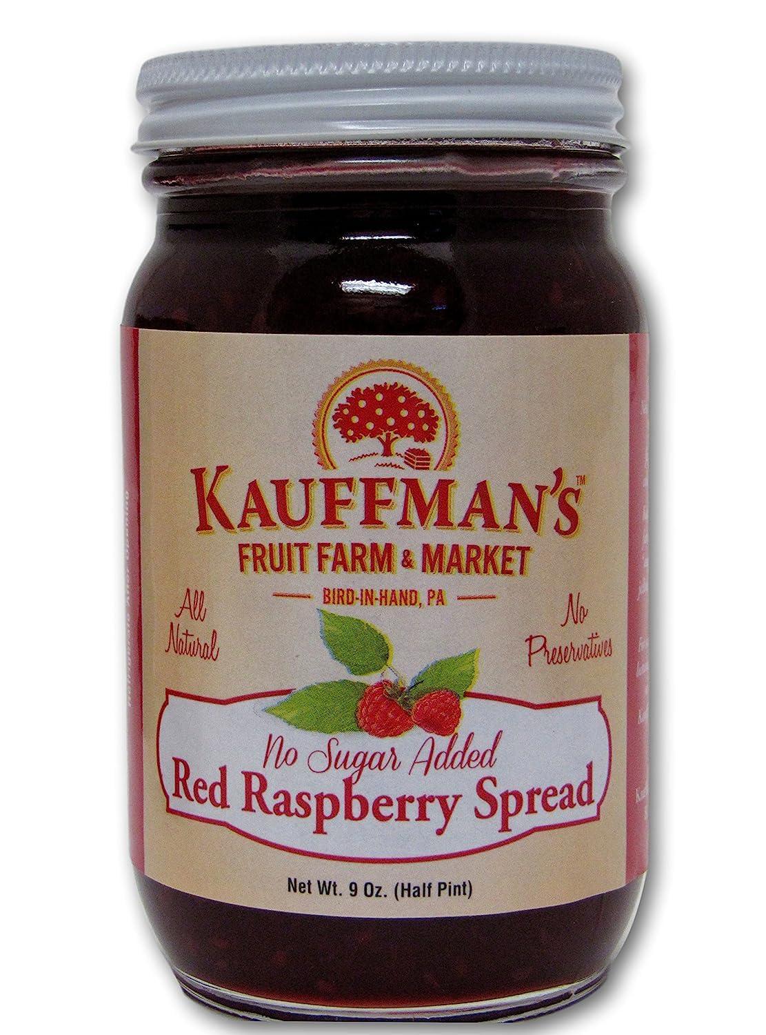 Kauffman\'s Fruit Farm Kauffman Orchards Red Raspberry Fruit Spread, All Natural, No Preservatives or Granulated Sugar Added, 9 Oz. (Pack of 1)