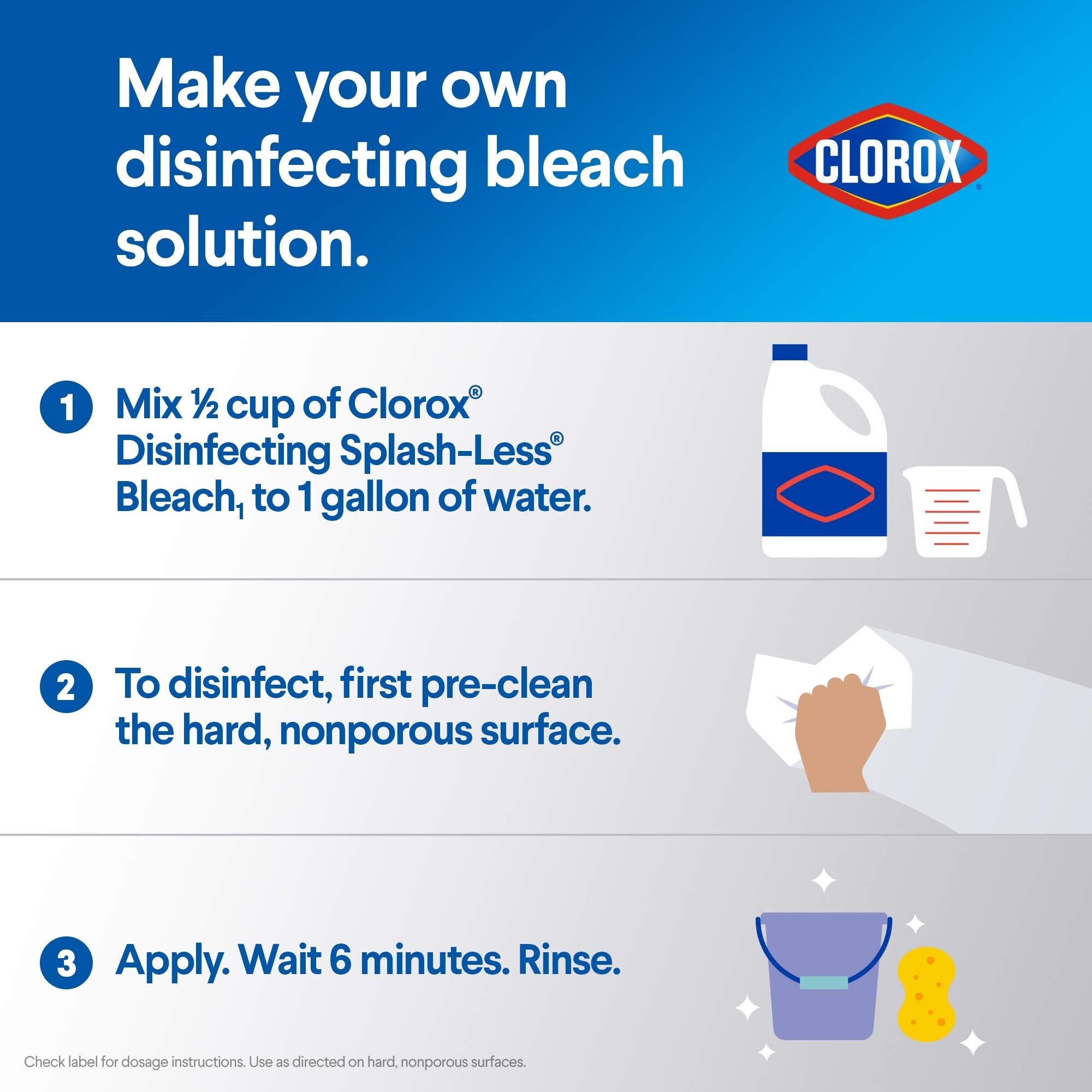 Clorox Clorox Splash-Less Bleach1, Disinfecting Bleach Kills 99.9% of Bacteria and Viruses, Regular 40 Fluid Ounce Bottle - Pack of 2 (Package May Vary)