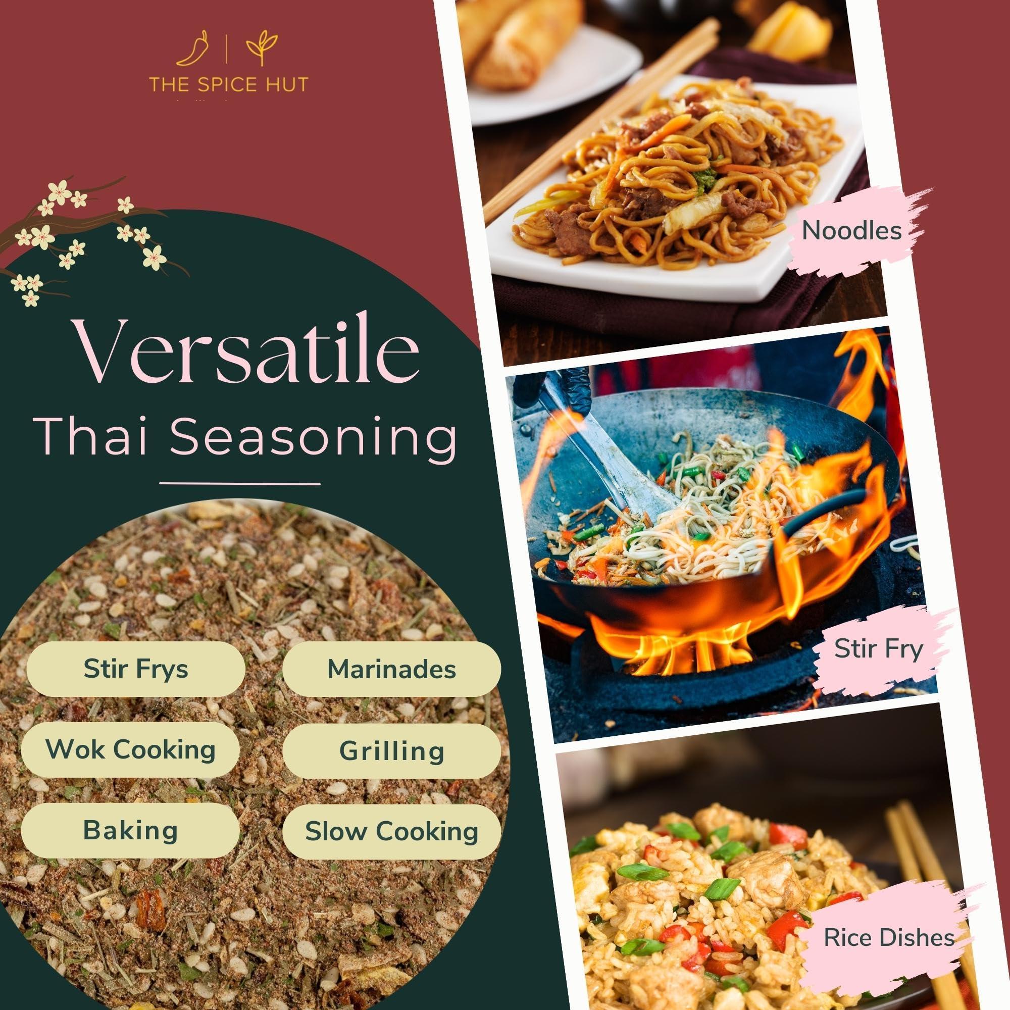 The Spice Hut Organic Thai Seasoning Spice Blend, with Salt, Authentic Thai Spice and seasonings for Cooking Flavorful Food - Pad Thai, Chicken Satay, Noodle, Curries, and Meat / All-Natural, Kosher, Vegan, Gluten Free, Keto -No MSG- 4oz Glass Jar