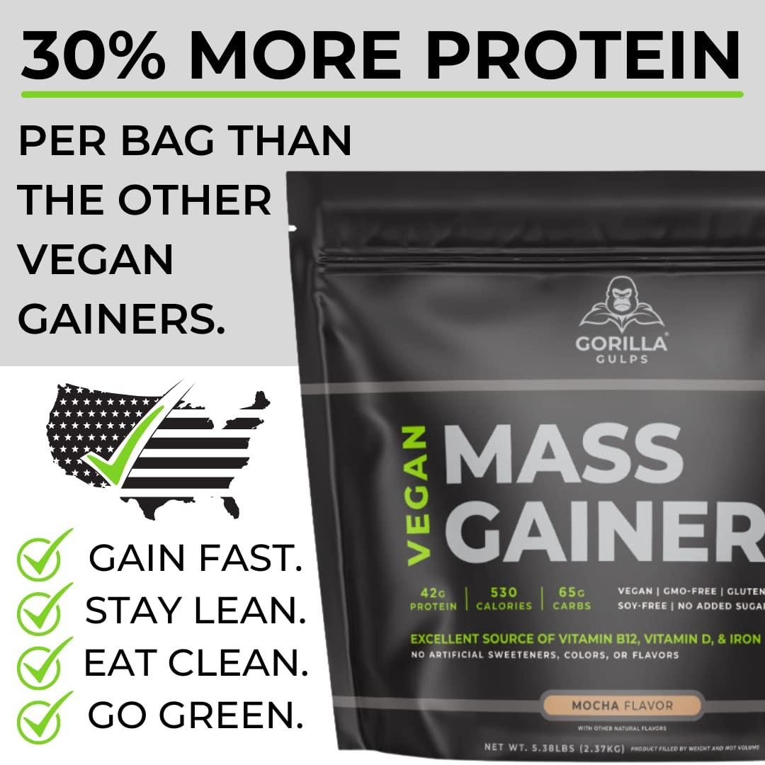 Gorilla Gulps Gorilla Gulps Mocha Vegan Mass Gainer 5 lb Natural High Calorie Protein Powder GMO, Gluten, Dairy, & Soy Free. No Artificial Ingredients 530 Calories 18 Servings