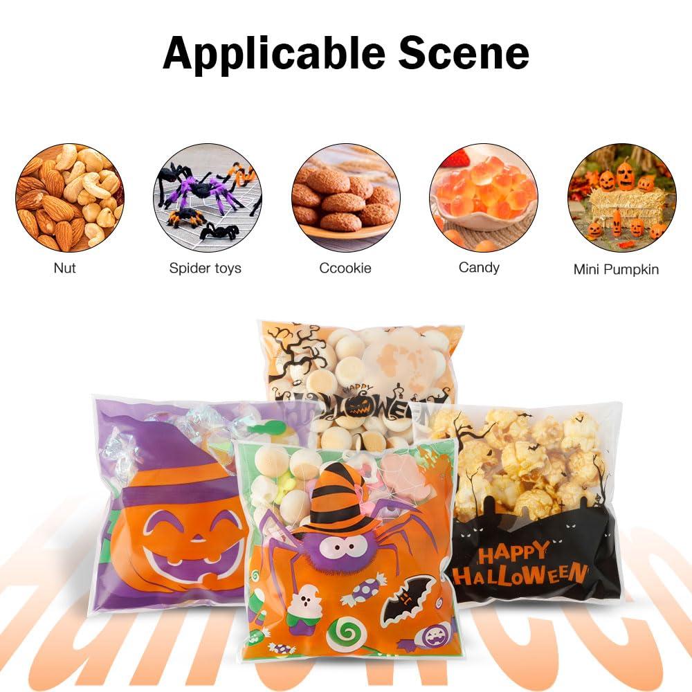 OZOSHINE Halloween Treat Bags, 100PCS Self-sealing Halloween Candy Bags, Halloween Trick or Treat Bags Halloween Cellophane Treat Bags Bulk Halloween Decorations Gift Bags Halloween Goodie Snack Bags for Candy