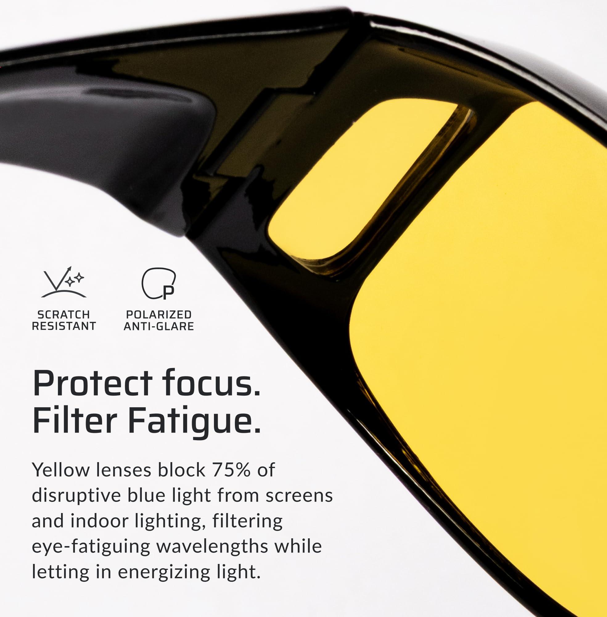 TrueDark TrueDark Daylights Amber Fitover Blue Light Blocking Glasses to Reduce Eye Strain and UV Glare - For Men & Women, Computer Screen, Gaming, TV, Phone - by Dave Asprey