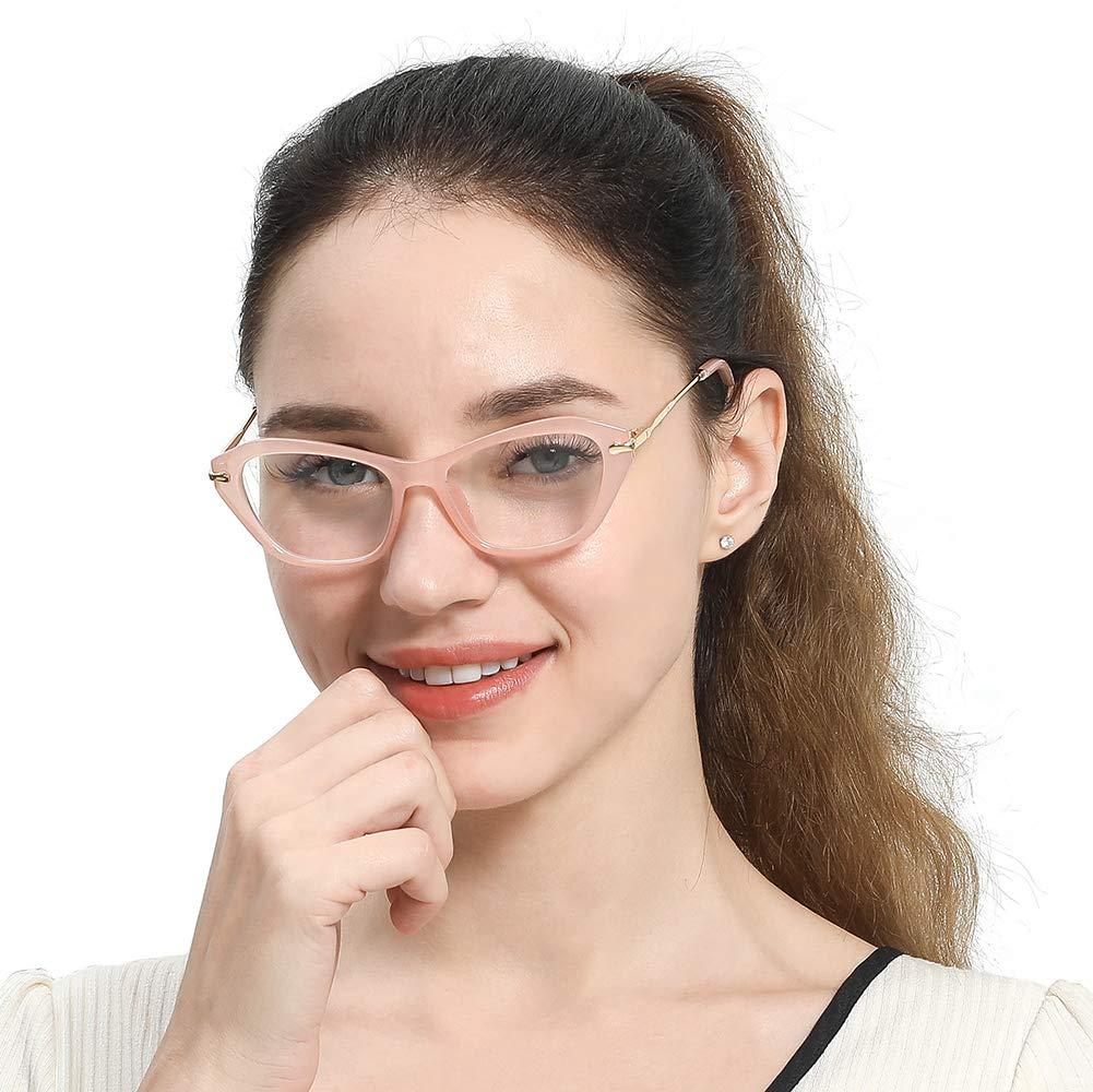 SOOLALA SOOLALA Womens Quality Fashion Alloy Arms Readers Eyeglass Frame Cat Eye Reading Glasses, Pink, +1.5x