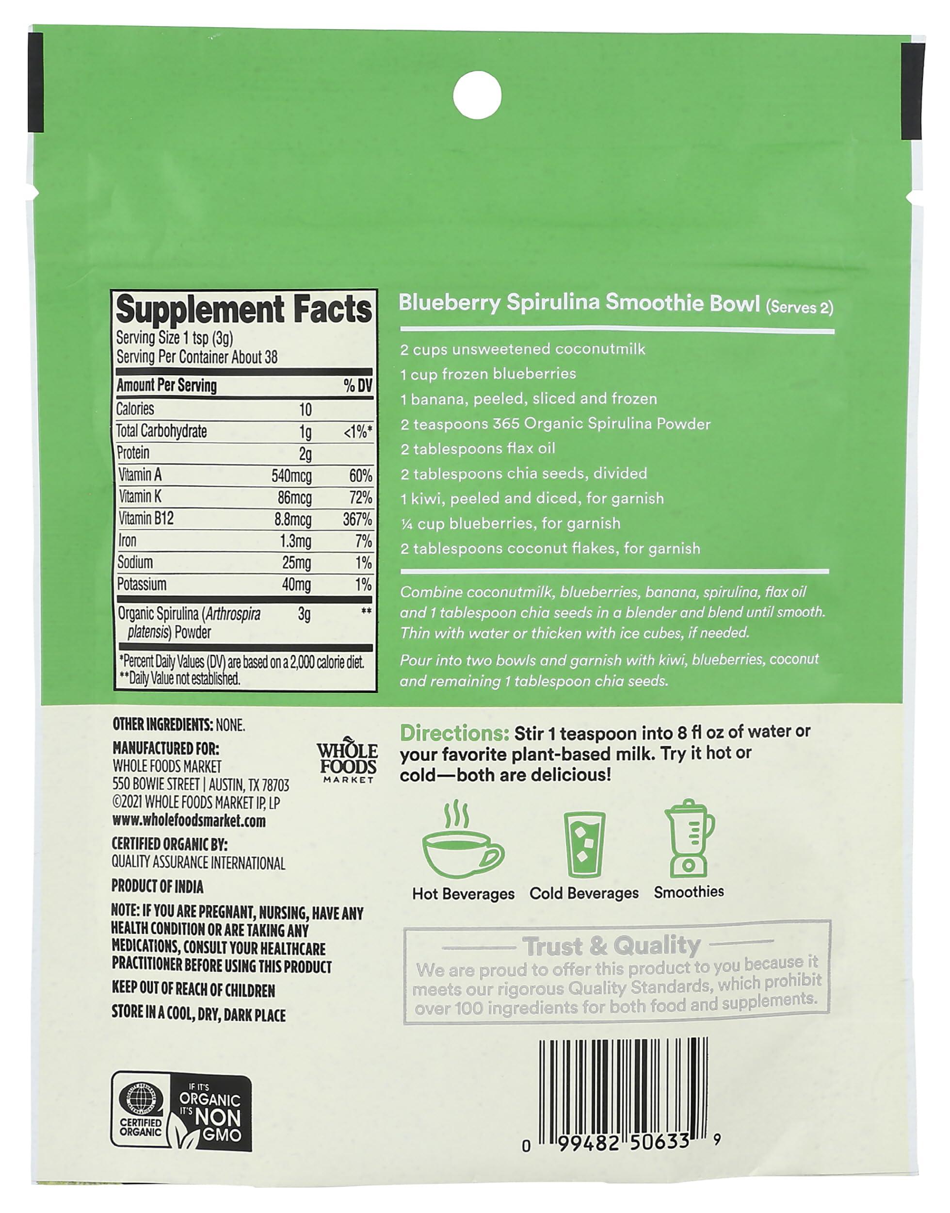 365 by Whole Foods Market 365 by Whole Foods Market, Organic Spirulina Superfood Powder, 4 Ounce