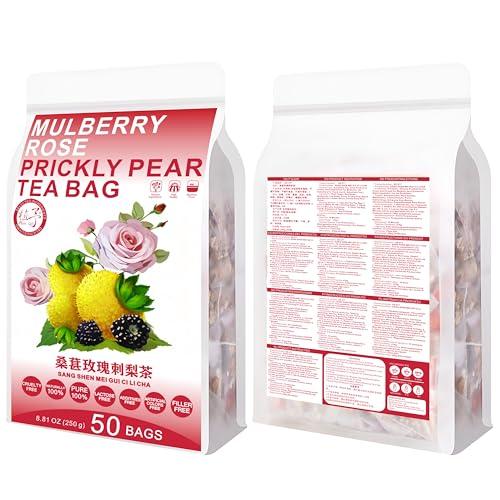 Plant Gift Plant Gift 25 Cups Mulberry Rose Prickly Pear Tea Bag ( SANG SHEN MEI GUI CI LI CHA) 8.81oz (10g*25bags/250g) Poria Cocos, Lily Natural Mixed Herbal Combination of Floral Tea