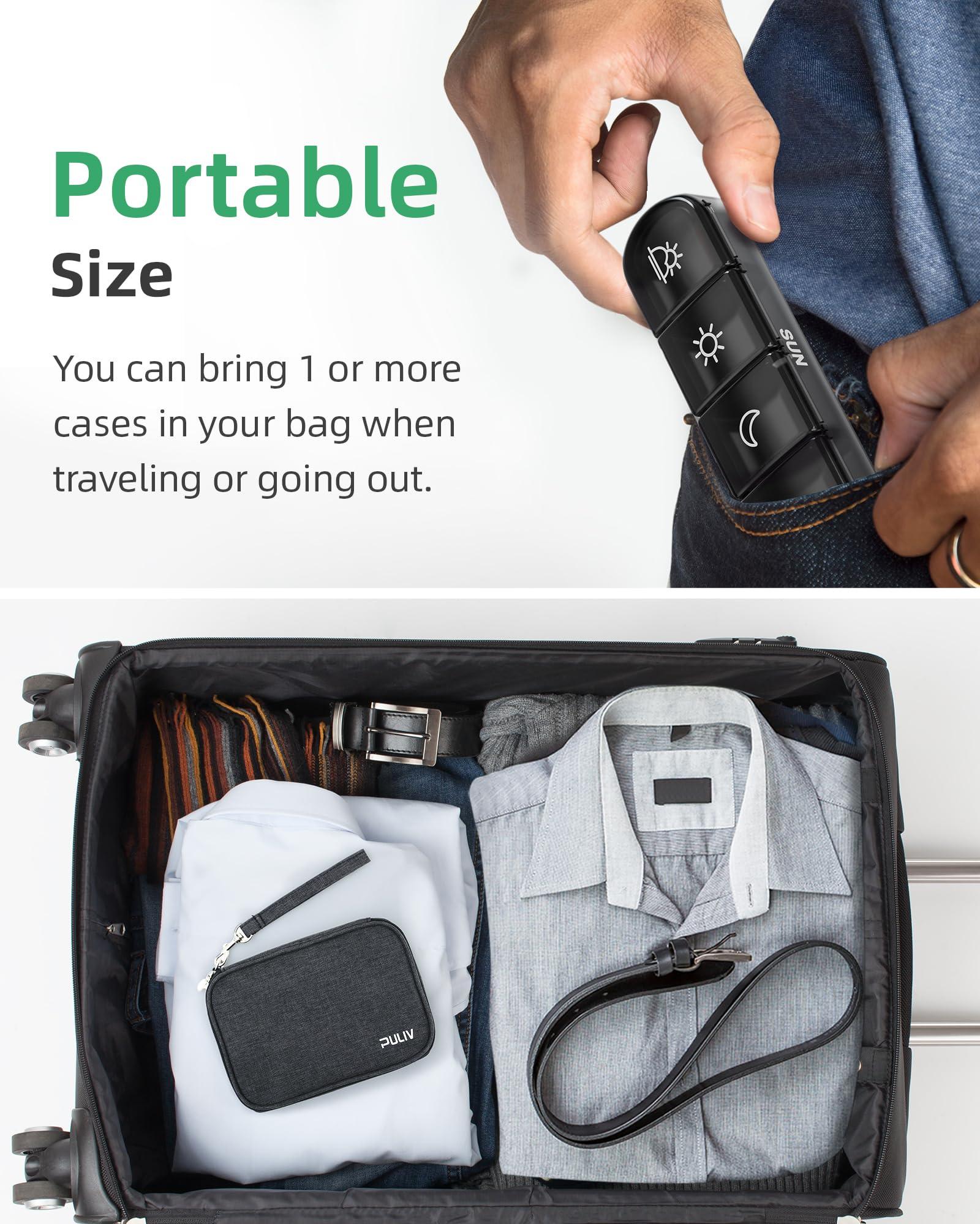 PULIV PULIV Weekly Pill Organizer 4 Times a Day with a Business Stylish Bag, Portable Pill Box 7 Day with 28 Compartments for Men, Removable Pill Sorters to Store Vitamin, Medication, Fish Oil, Supplements