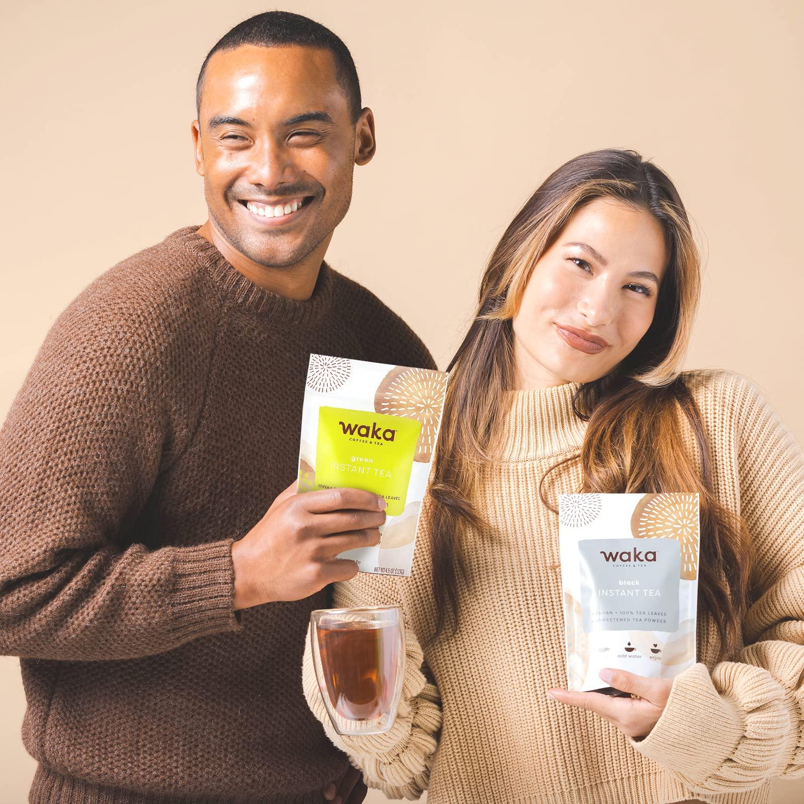 Waka Coffee Waka Instant Tea Mix, 2 Bag Bundle - 100% Tea Leaves, No Additives, Unsweetened Tea Powders - Kenyan Black, Classic Green (4.5oz Each)