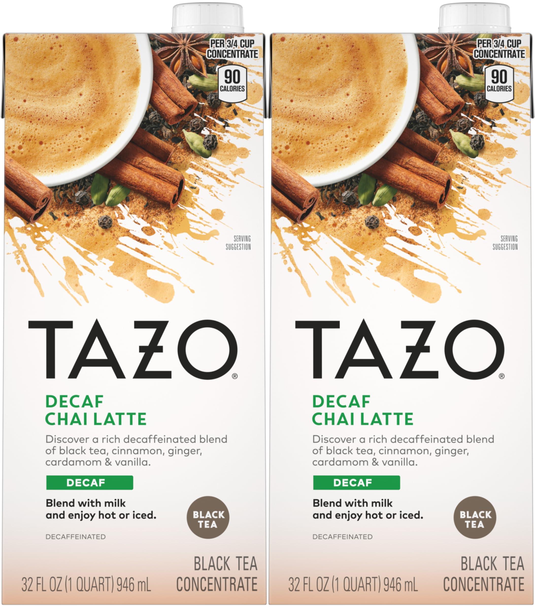 By The Cup TAZO Decaffeinated Chai Latte Black Tea Concentrate (Pack of 2), 32 oz with Coasters