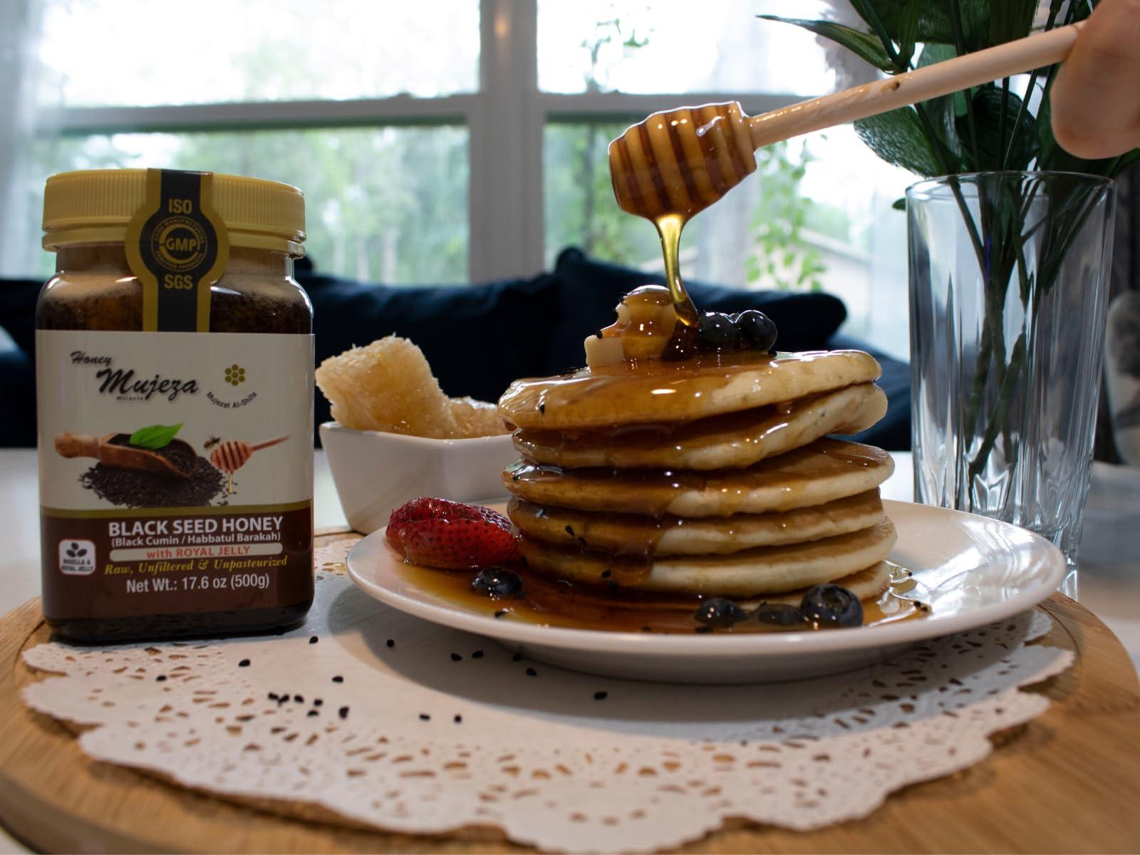 Mujeza Al Shifa Black Seed Honey with Royal Jelly - Not Mixed with Oil or Powder - Gluten Free - Non GMO - Organic Honey - Immune Booster - 100% Natural Raw Honey (500g /17.6oz)