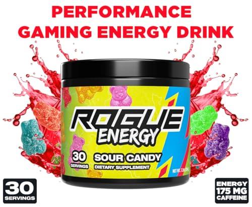 Rogue Energy Rogue Energy Energy Drink Powder for Long Gaming Hours - Energy Powder for Mental Focus - Sugar & Gluten Free - Gaming Supplement with Caffeine & Vitamins - Made in USA (Sour Candy - 40 Servings)