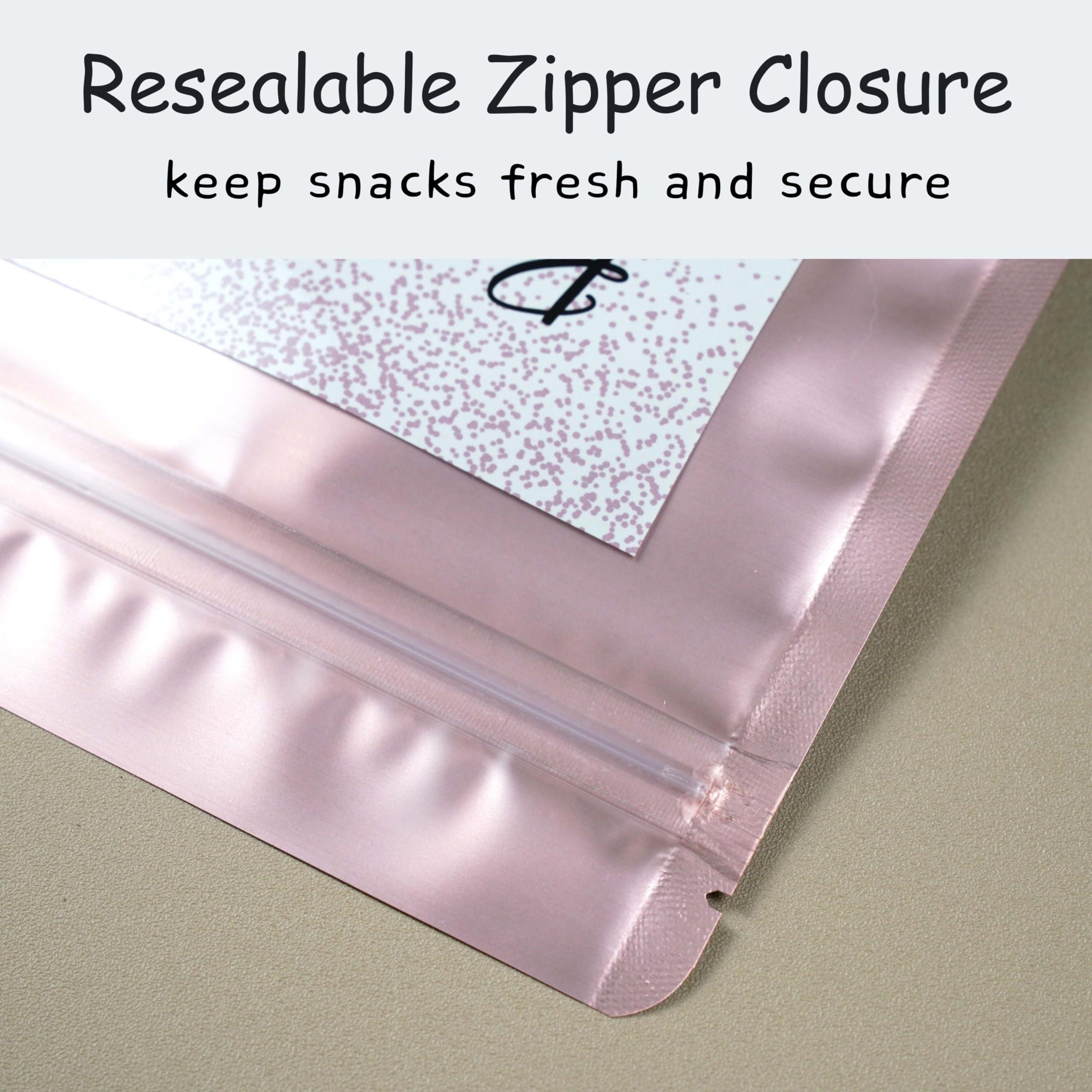 Puremigo 50 Pack Luxury Ready Pop Popcorn Bags Baby Shower, Pink Popcorn Bags, Stand up Zip Pouches Treat Bags, Popcorn Baby Shower Favors, 5.5 x 7.7 x 3.2inch