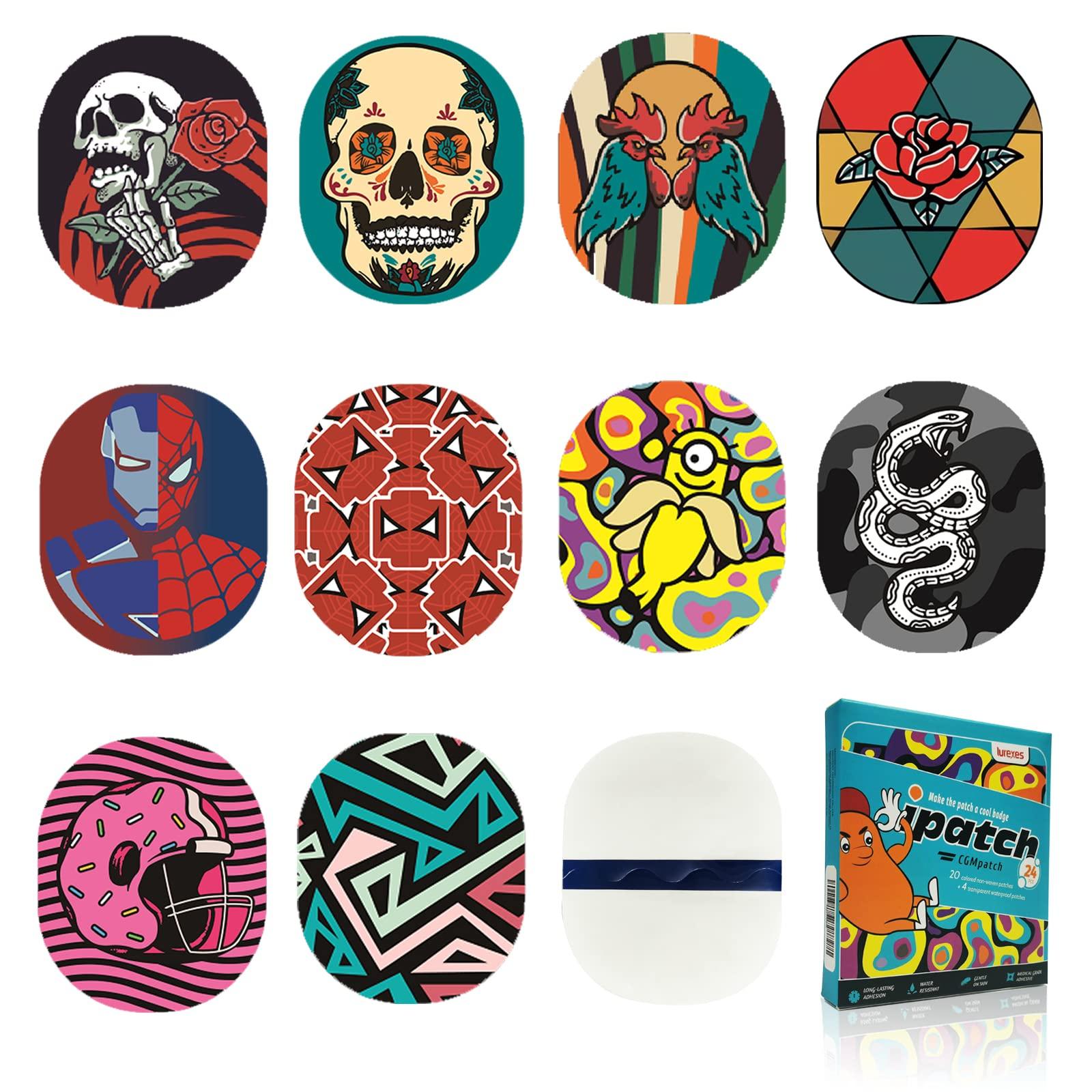 lurexes Adhesive Patches for Abbott Freestyle Libre and for Medtronic Guardian Sensor Waterproof and Sweatproof CGM Sensor Patches Continuous Glucose Monitor Protection Cover for 10-14 Days (24 Pack, Oval)