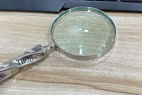 THOR INSTRUMENTS Vintage Inspired Brass Handheld Magnifying Glass/Magnifier with Elegant Wooden Handle for Precise Reading and Inspection 10X Coin & Stamp, Astrologer, Science, Low